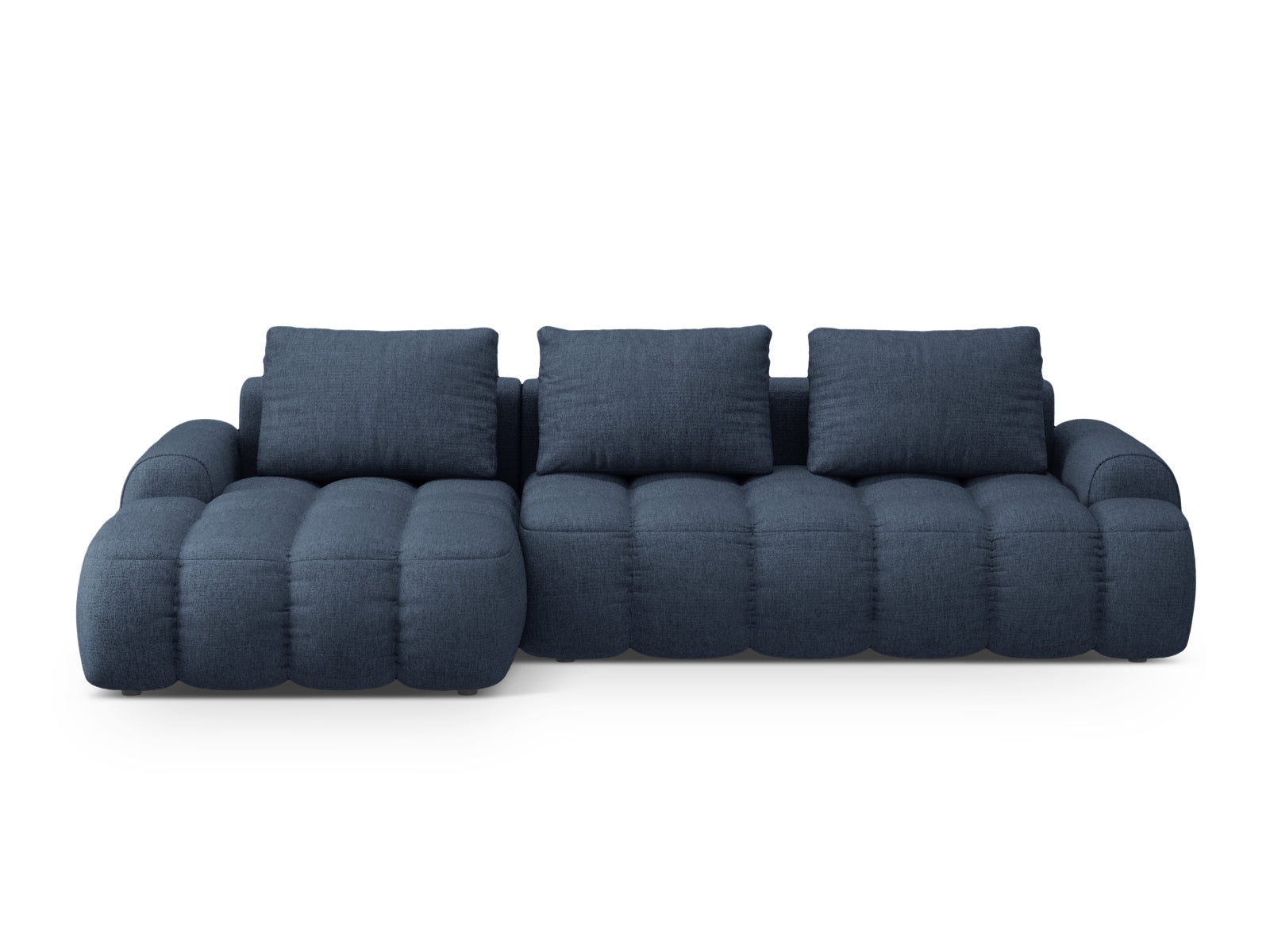Linz Ecksofa links mit Schlaffunktion und Stauraumbox 3 Sitzer 142cm in Dark Blue präsentiert im Onlineshop von KAQTU Design AG. Ecksofa links ist von Cosmopolitan Design