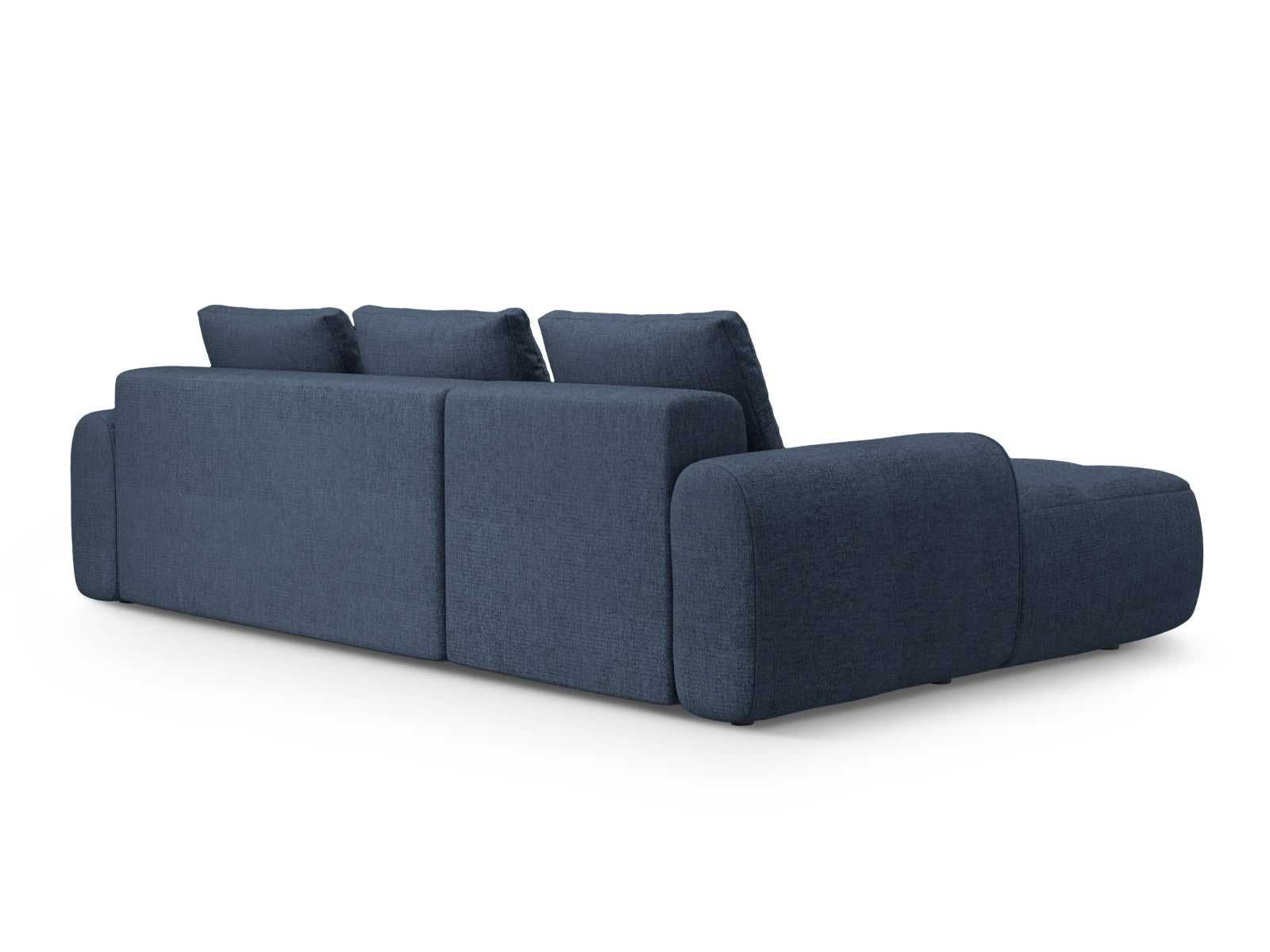 Modernes Linz Ecksofa links in stilvollem Blau, ideal für kleine Räume, mit Schlaffunktion und integriertem Stauraum.