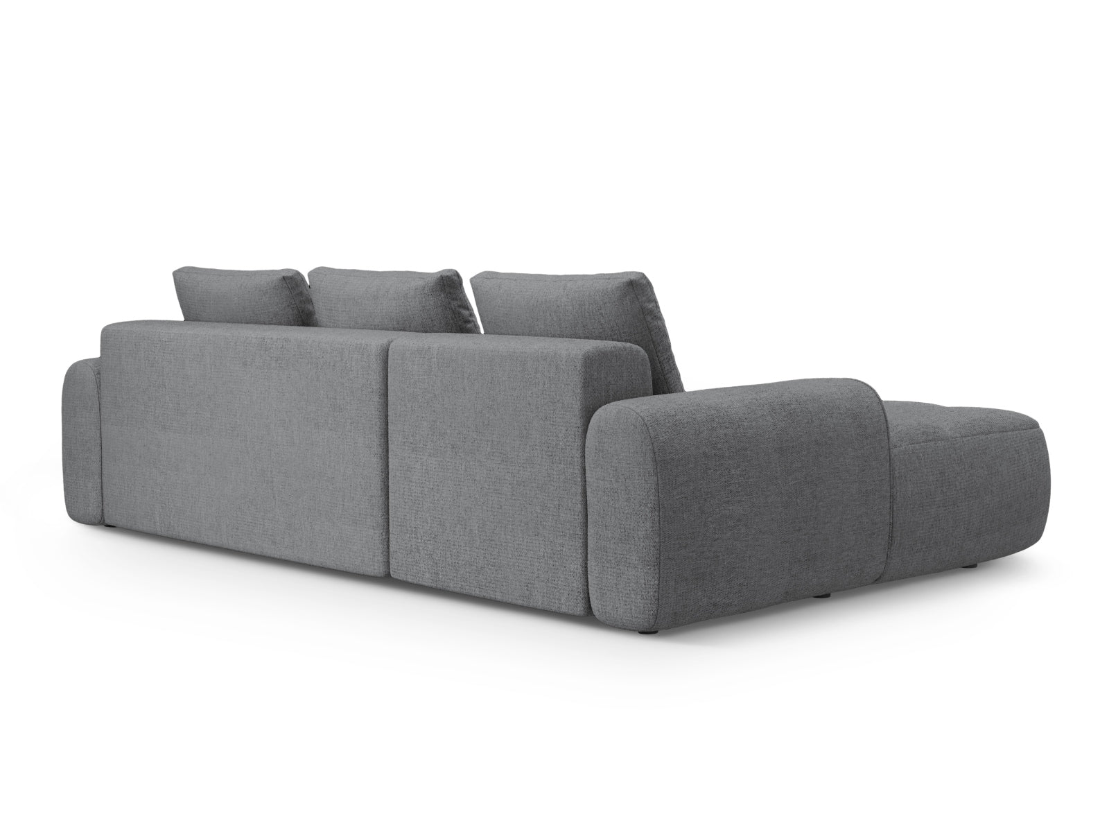 Modernes Linz Ecksofa links in stilvollem Grau, ideal für kleine Räume, bietet eine bequeme Schlaffunktion und zusätzlichen Stauraum.