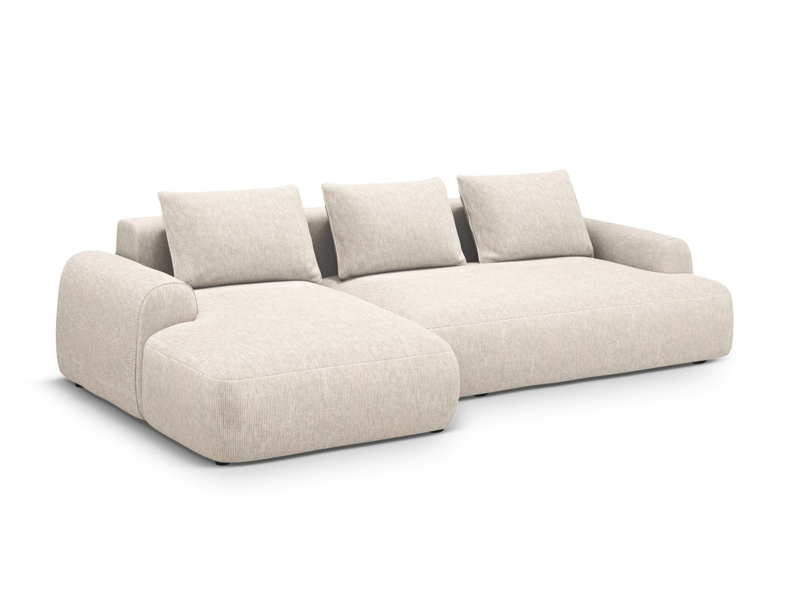 Stylisches 3-Sitzer Ecksofa links in Light Beige mit Schlaffunktion und Stauraum, ideal für moderne Wohnräume.