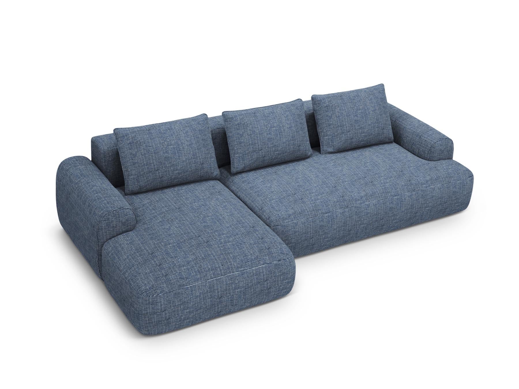 3-Sitzer Ecksofa links mit Schlaffunktion und Stauraum Calma in Blue Melange-Baltimore präsentiert im Onlineshop von KAQTU Design AG. Bettsofa links ist von Cosmopolitan Design