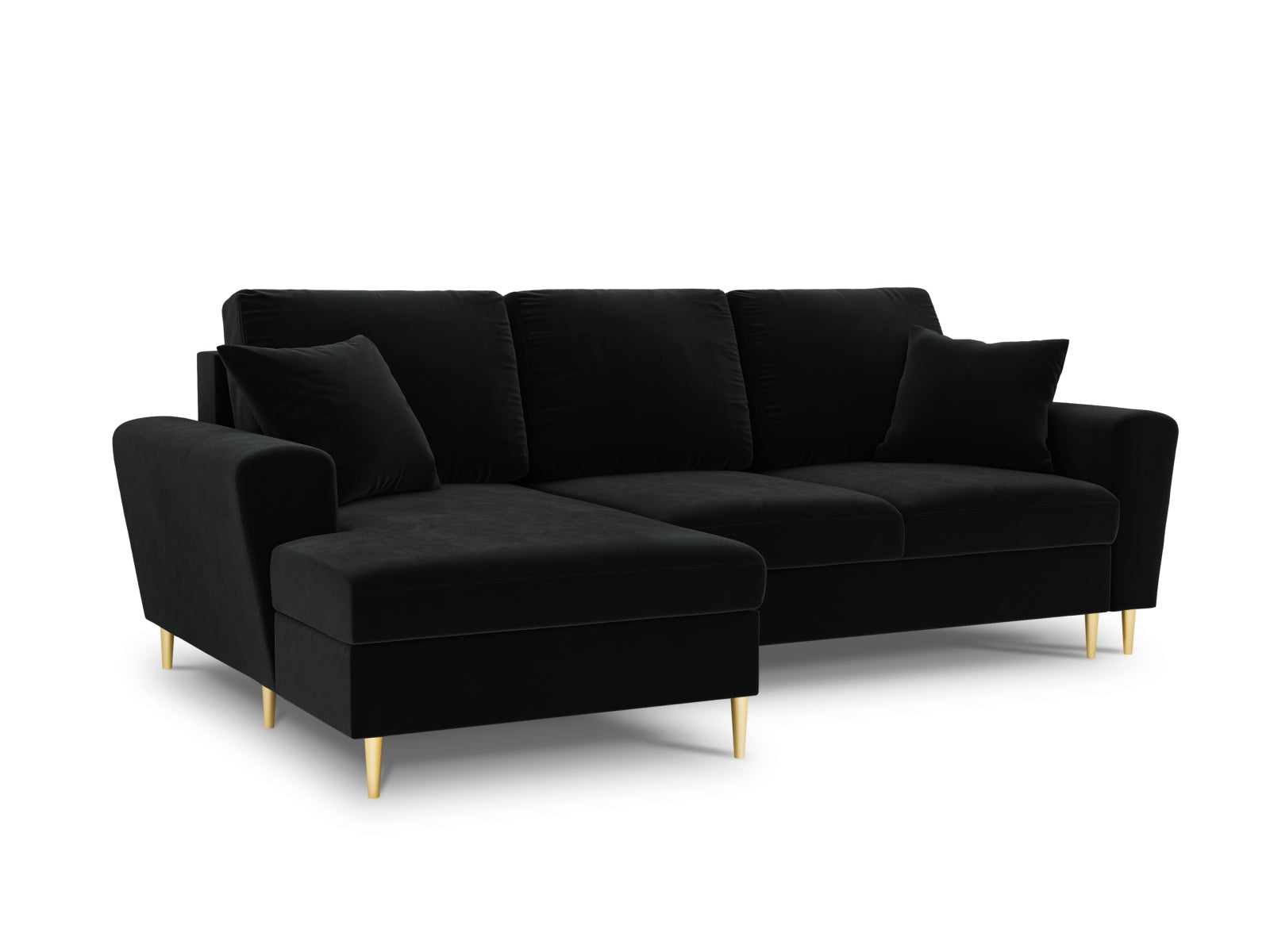 Kyoto Velour Ecksofa links mit Schlaffunktion und Stauraumbox 4 Sitzer 145cm in Black-Riviera präsentiert im Onlineshop von KAQTU Design AG. Bettsofa links ist von Cosmopolitan Design
