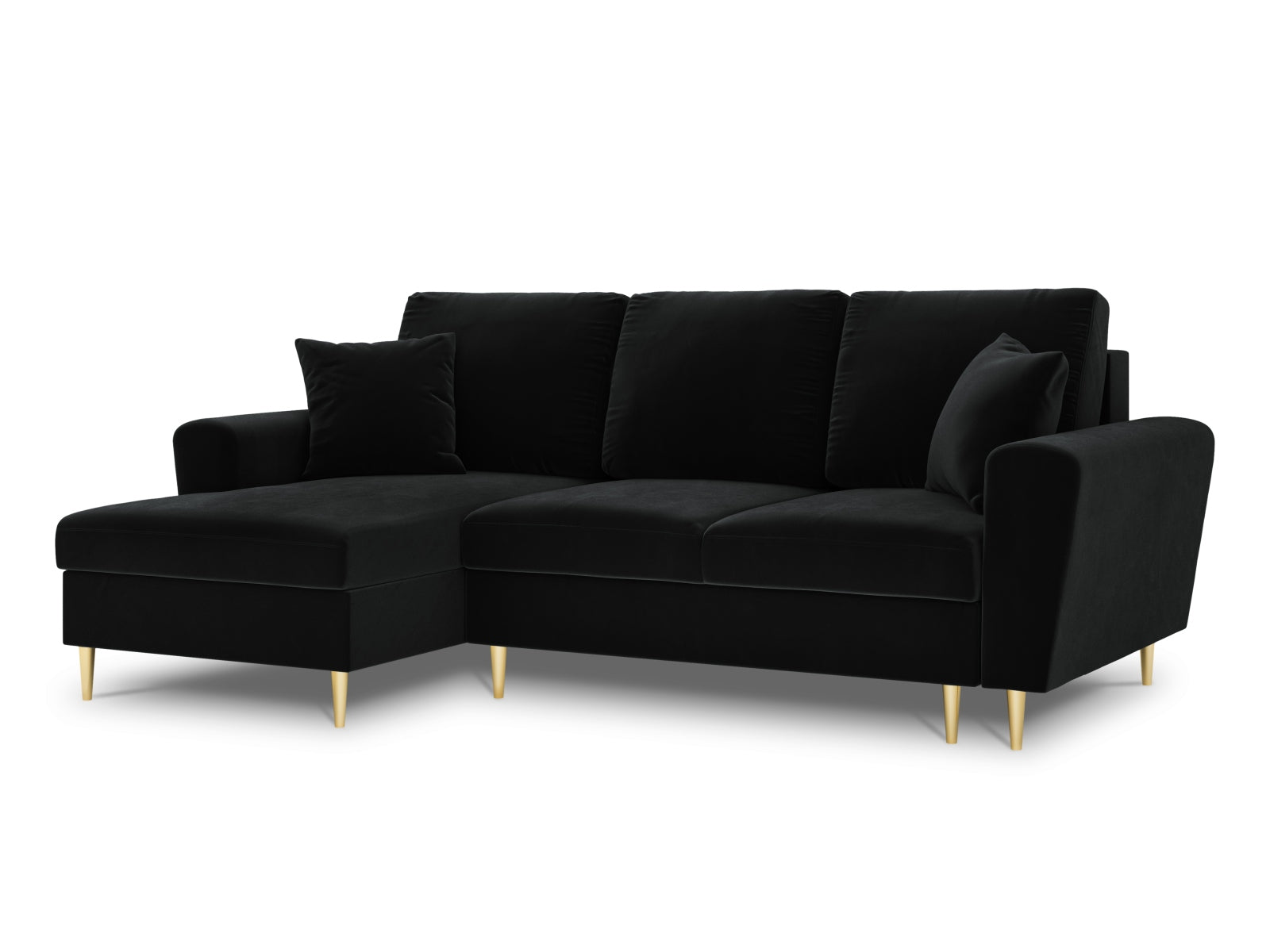 Erleben Sie das Kyoto Velour Ecksofa links – ein stilvolles 4-Sitzer Sofa mit Schlaffunktion und praktischer Stauraumbox für Ihr Zuhause.