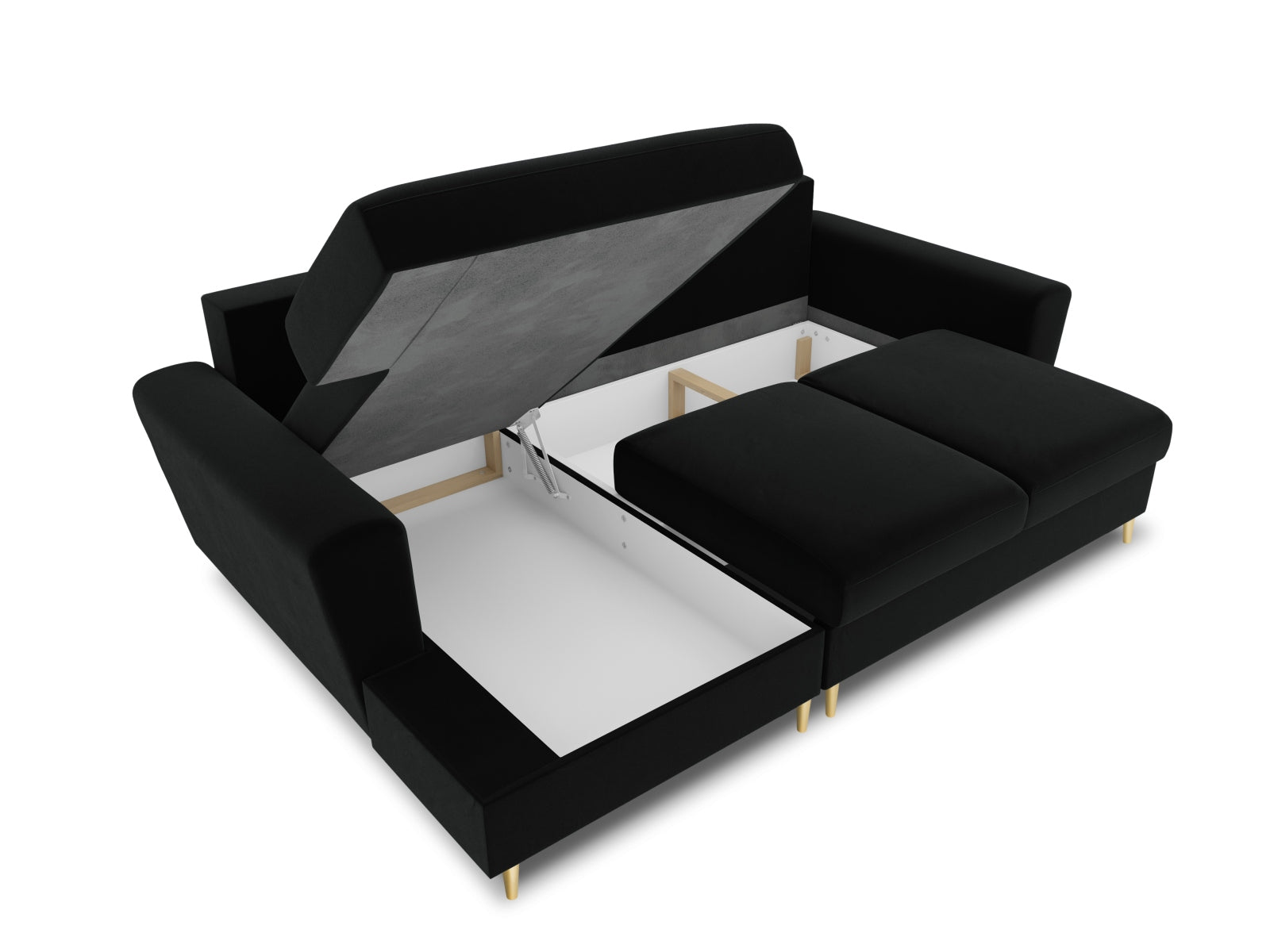 Entdecken Sie das Kyoto Velour Ecksofa links – ein elegantes 4-Sitzer Sofa mit Schlaffunktion und Stauraum, ideal für stilvolle Wohnräume.