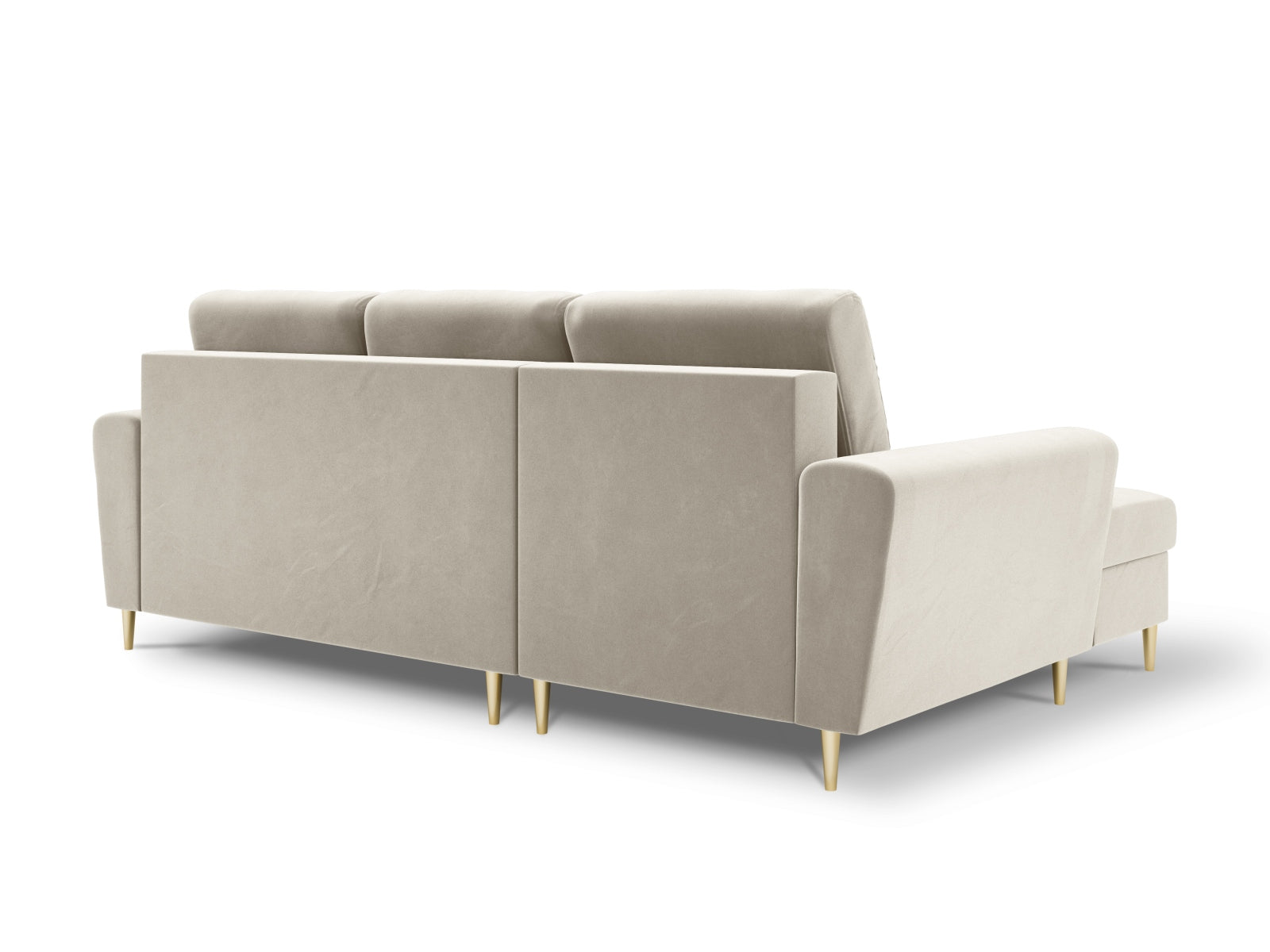 Stylisches Kyoto Ecksofa links, 4-Sitzer in sanftem Beige, vereint Schlafkomfort und praktischen Stauraum für Ihr Wohnzimmer.