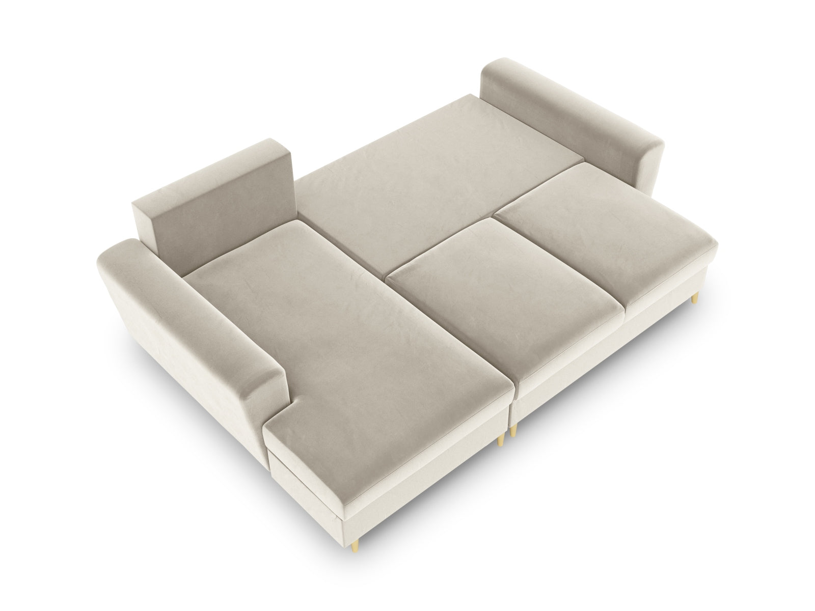Elegantes Kyoto Ecksofa links, 4-Sitzer in hellem Beige, bietet eine Schlaffunktion und Stauraum für eine stilvolle Wohnraumgestaltung.