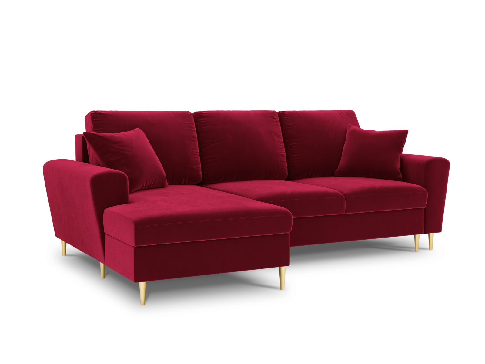 Kyoto Velour Ecksofa links mit Schlaffunktion und Stauraumbox 4 Sitzer 145cm in Red-Riviera präsentiert im Onlineshop von KAQTU Design AG. Bettsofa links ist von Cosmopolitan Design