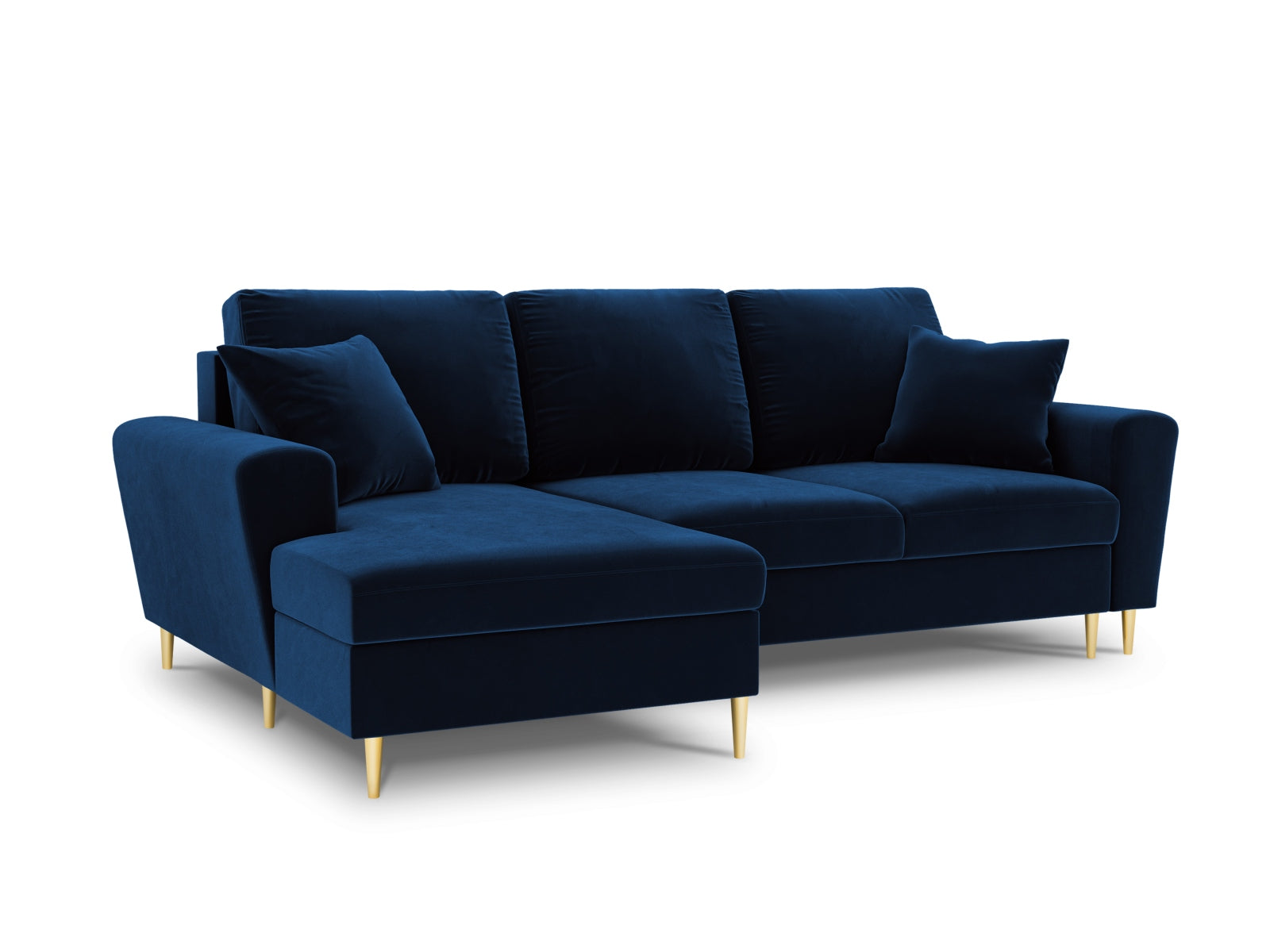 Kyoto Velour Ecksofa links mit Schlaffunktion und Stauraumbox 4 Sitzer 145cm in Royal Blue-Riviera präsentiert im Onlineshop von KAQTU Design AG. Bettsofa links ist von Cosmopolitan Design
