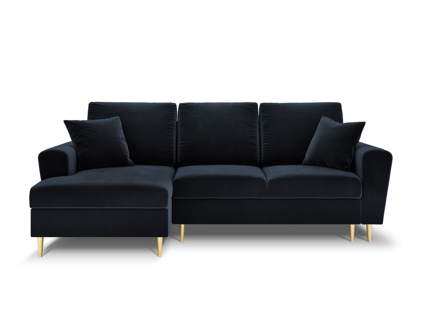 Stylisches Kyoto Ecksofa links in Dunkelblau mit Schlaffunktion und Stauraum, ideal für moderne Wohnräume, 4-Sitzer, 145 cm.
