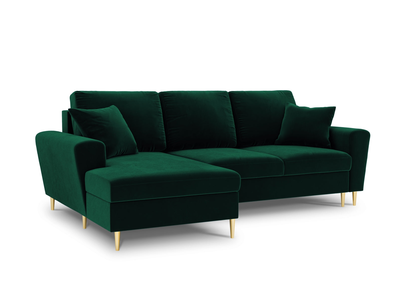 Kyoto Velour Ecksofa links mit Schlaffunktion und Stauraumbox 4 Sitzer 145cm in Bottle Green präsentiert im Onlineshop von KAQTU Design AG. Ecksofa links ist von Cosmopolitan Design