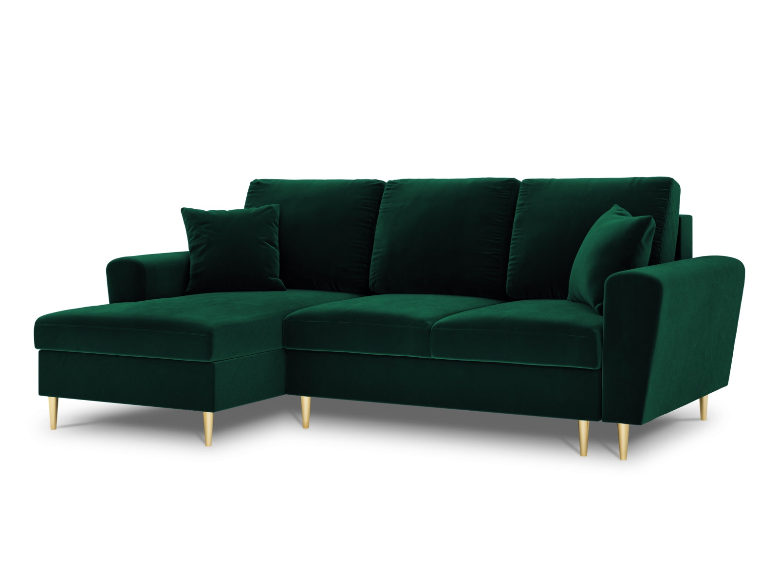 Elegantes Kyoto Ecksofa links in tiefem Grün, bietet Schlaffunktion und Stauraum, perfekt für stilvolle 4-Sitzer-Wohnzimmer.