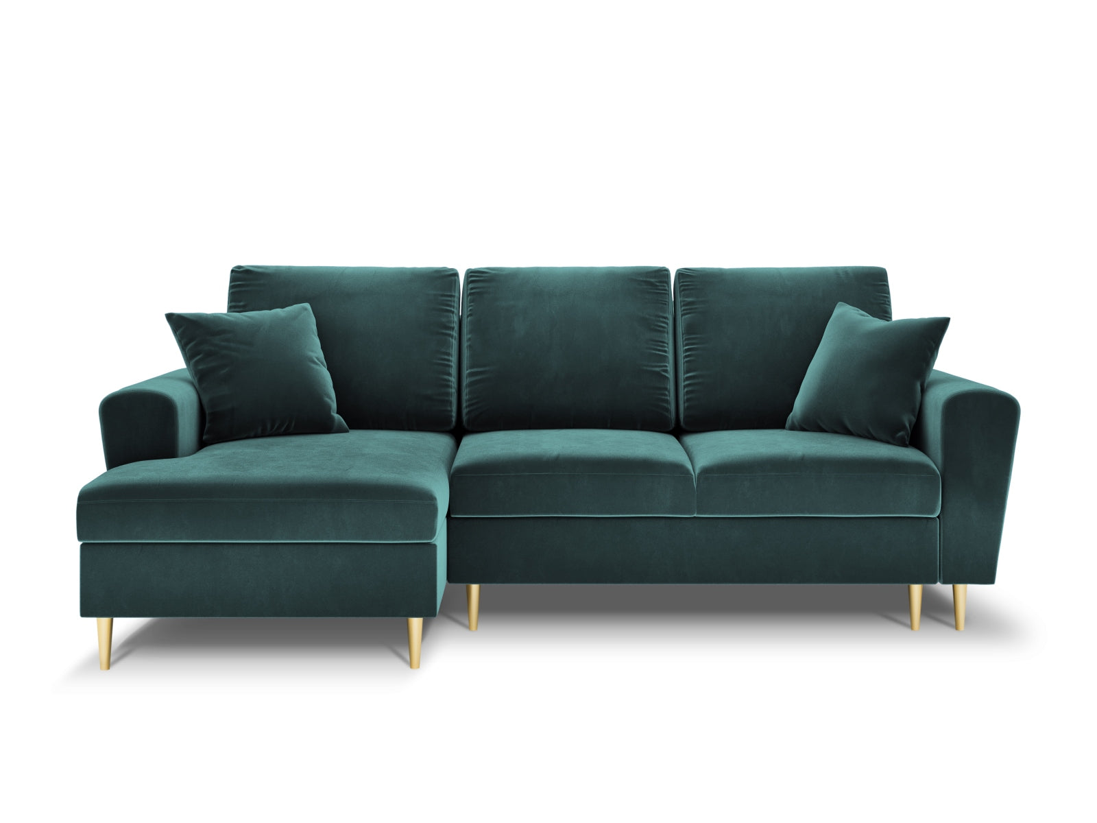 Kyoto Velour Ecksofa links mit Schlaffunktion und Stauraumbox 4 Sitzer 145cm in Petrol präsentiert im Onlineshop von KAQTU Design AG. Ecksofa links ist von Cosmopolitan Design