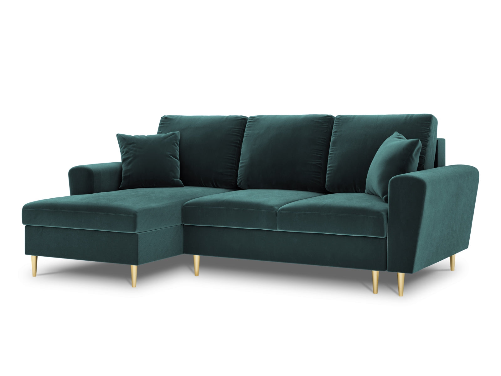 Elegantes Kyoto Ecksofa links mit Schlafoption und Stauraum, 4-Sitzer, 145 cm, in trendigem Petrol-Riviera, perfekt für stilvolle Wohnräume.