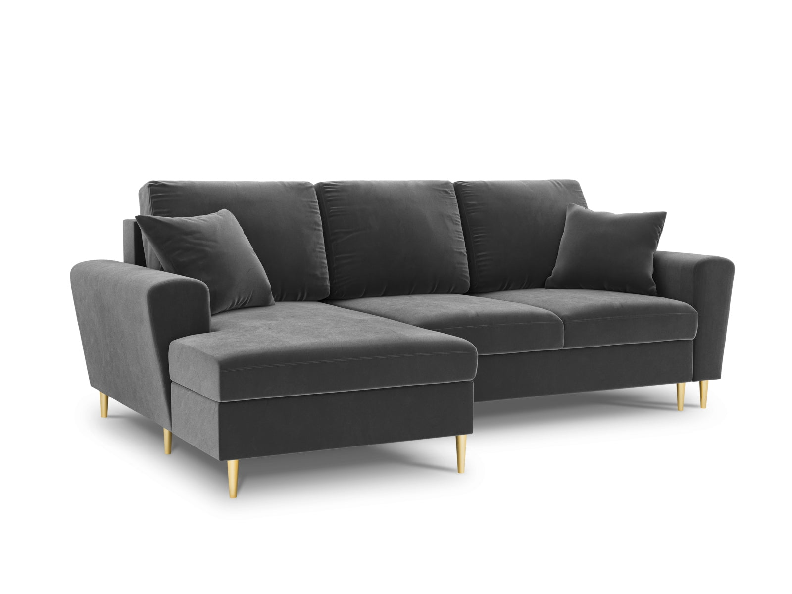 Kyoto Velour Ecksofa links mit Schlaffunktion und Stauraumbox 4 Sitzer 145cm in Light Grey-Riviera präsentiert im Onlineshop von KAQTU Design AG. Bettsofa links ist von Cosmopolitan Design