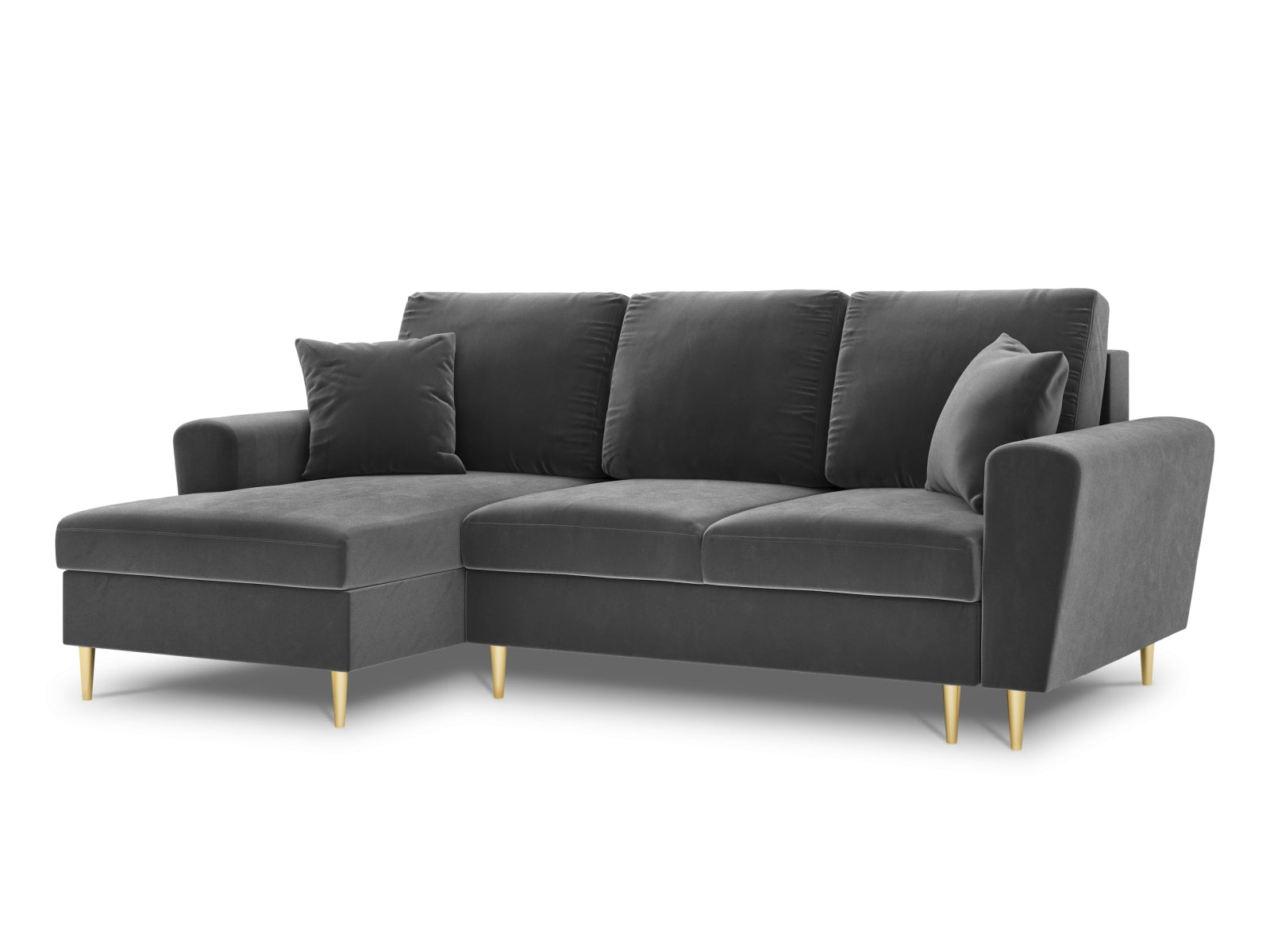 Erleben Sie das Kyoto Velour Ecksofa links – ein stilvolles 4-Sitzer Sofa mit Schlaffunktion und praktischer Stauraumbox für Ihr Zuhause.