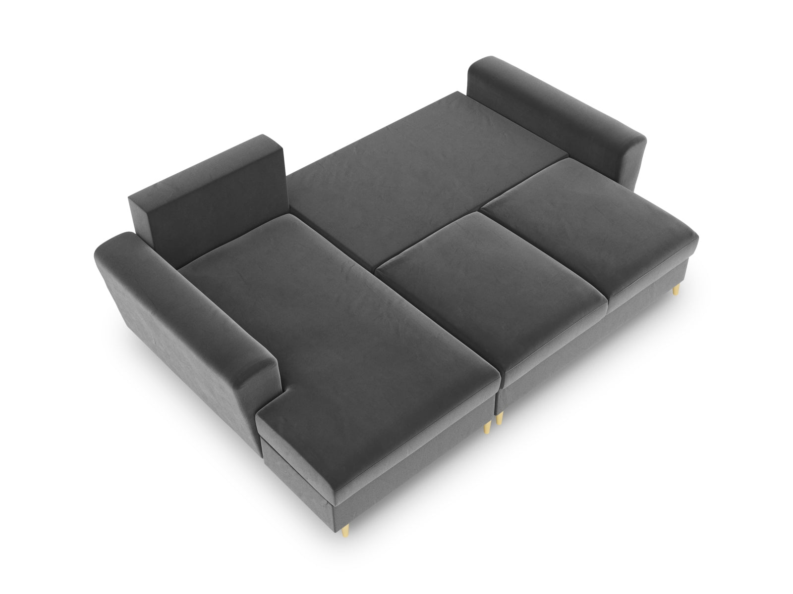 Modernes Kyoto Ecksofa links in sanftem Grau, 4-Sitzer mit integrierter Schlaffunktion und Stauraum, ideal für gemütliche Wohnräume.