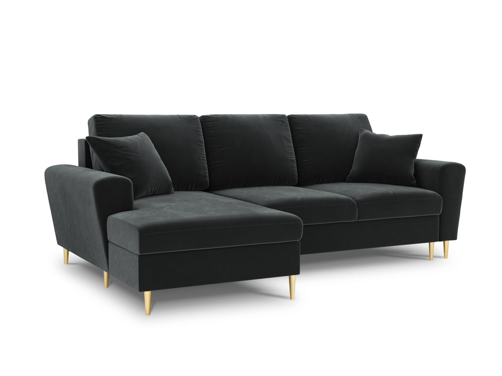 Kyoto Velour Ecksofa links mit Schlaffunktion und Stauraumbox 4 Sitzer 145cm in Dark Grey-Riviera präsentiert im Onlineshop von KAQTU Design AG. Bettsofa links ist von Cosmopolitan Design