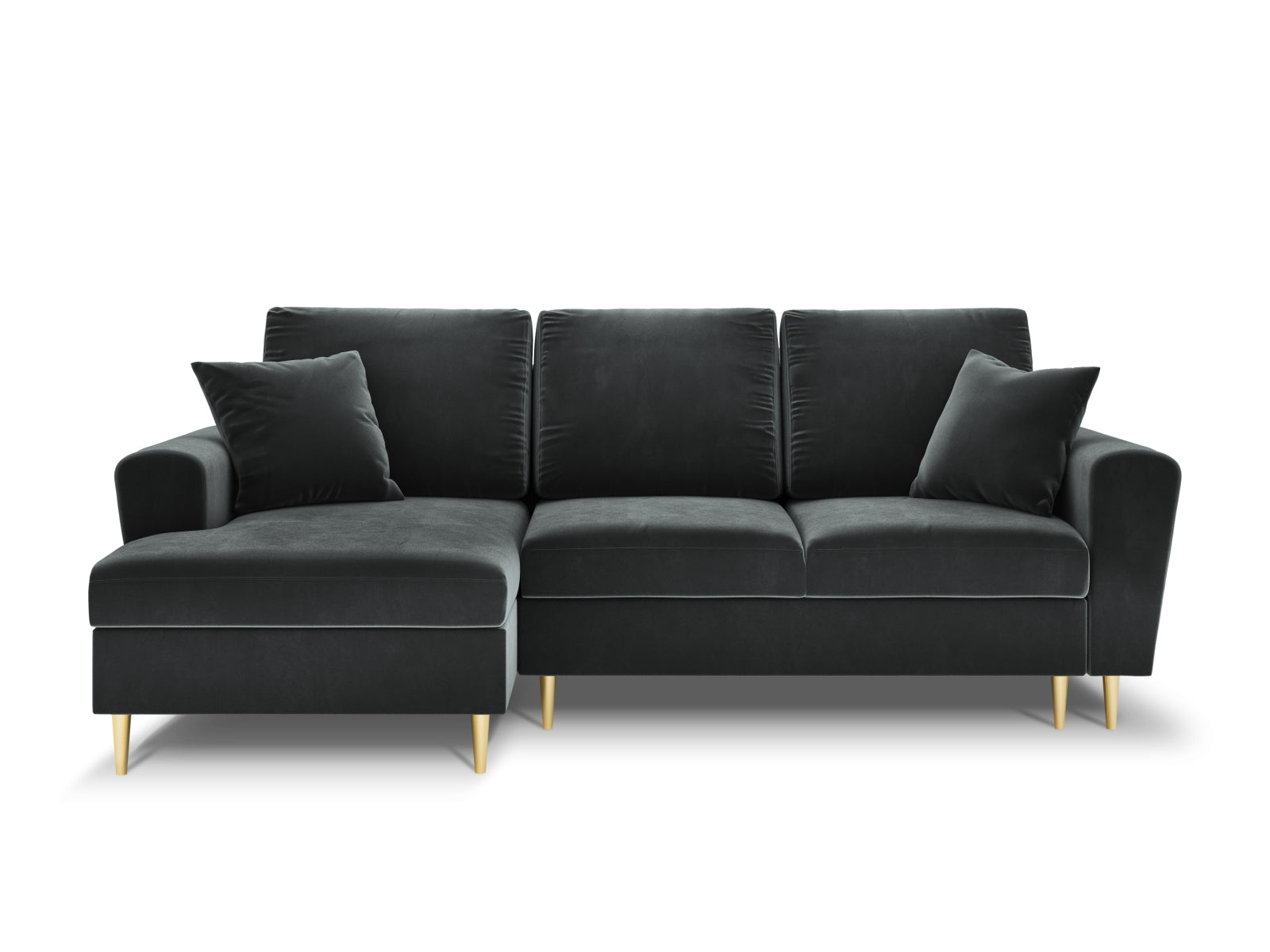 Stylisches Kyoto Ecksofa links in Dunkelgrau mit Schlaffunktion und Stauraum, ideal für moderne Wohnräume, präsentiert von Cosmopolitan Design.