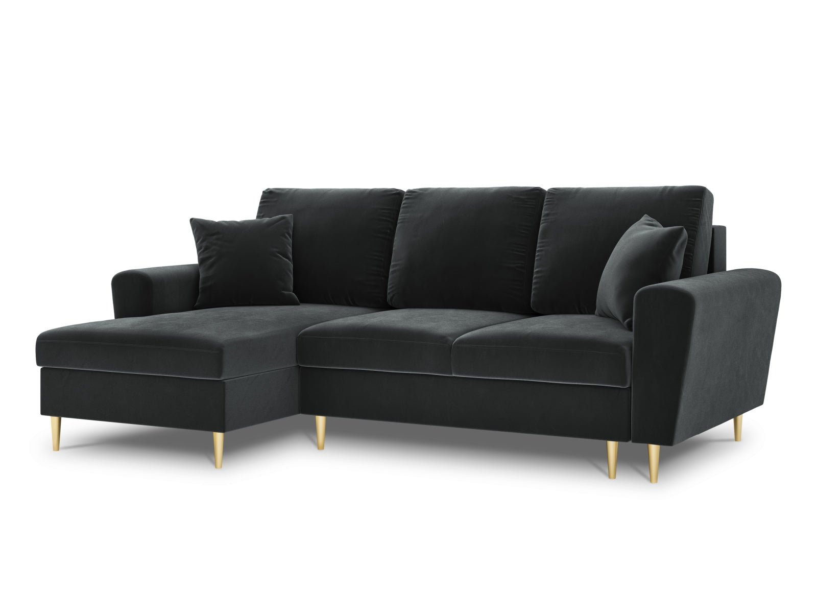 Elegantes Kyoto Ecksofa links in Dunkelgrau, 4-Sitzer mit praktischer Schlaffunktion und Stauraum, perfekt für stilvolle Wohnzimmer.