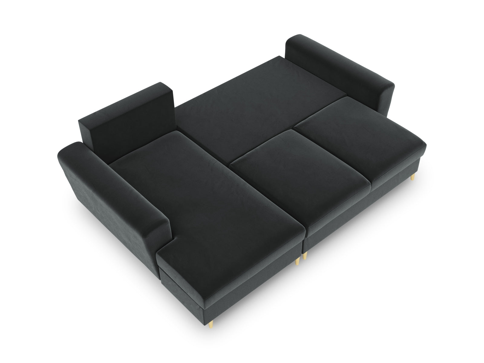 Modernes Kyoto Ecksofa links in Dunkelgrau, 4-Sitzer mit Schlafoption und Stauraum, ideal für funktionale und stilvolle Wohnräume.