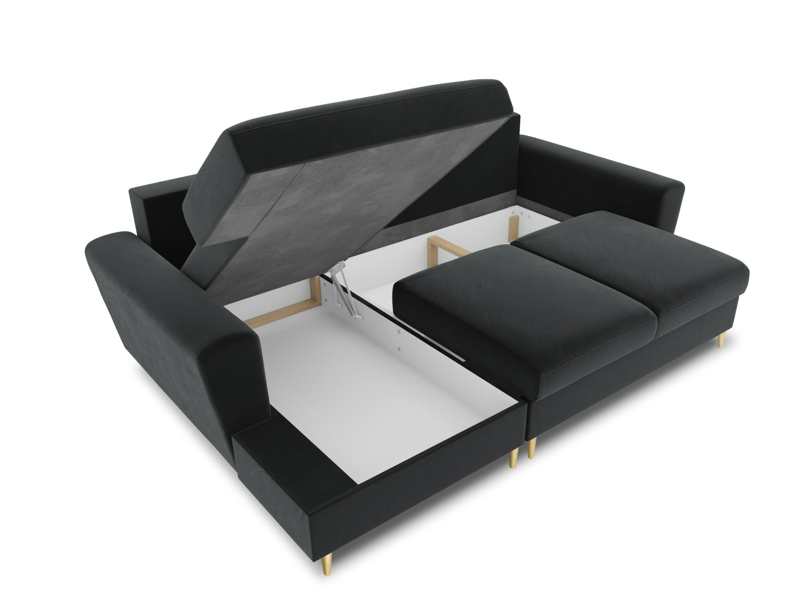 Stylisches Kyoto Ecksofa links in elegantem Dunkelgrau, 4-Sitzer mit praktischer Schlaffunktion und integriertem Stauraum für vielseitige Nutzung.