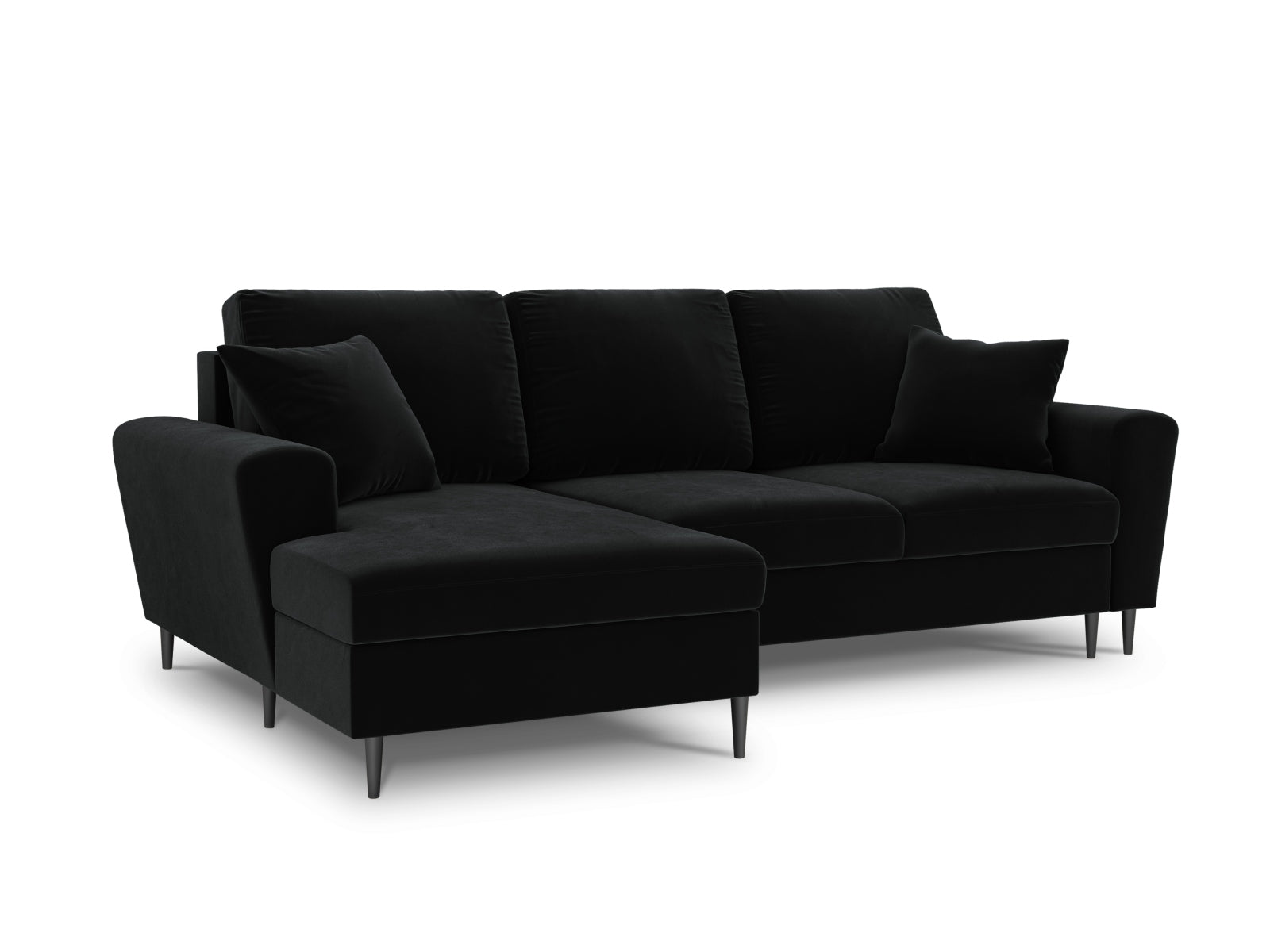 Kyoto Velour Ecksofa links mit Schlaffunktion und Stauraumbox 4 Sitzer 145cm in Black präsentiert im Onlineshop von KAQTU Design AG. Ecksofa links ist von Cosmopolitan Design