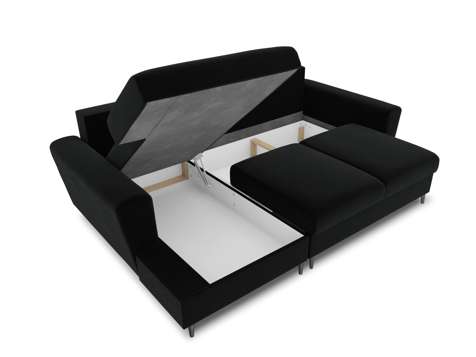 Erleben Sie das Kyoto Velour Ecksofa links – ein stilvolles 4-Sitzer Sofa mit praktischer Schlaffunktion und Stauraum für Ihr Wohnzimmer.