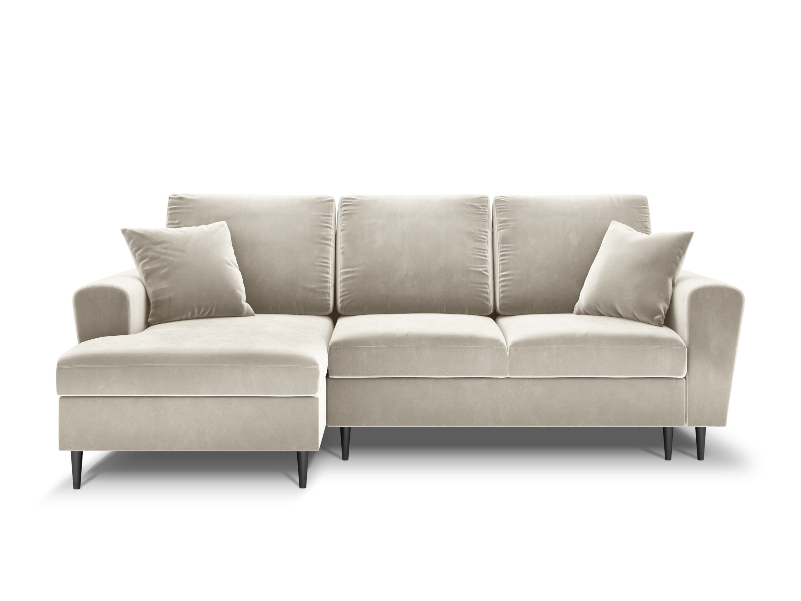 Entdecken Sie das elegante Kyoto Velour Ecksofa links mit Schlaffunktion und Stauraum. Ideal für stilvolle Wohnräume und entspannte Nächte.