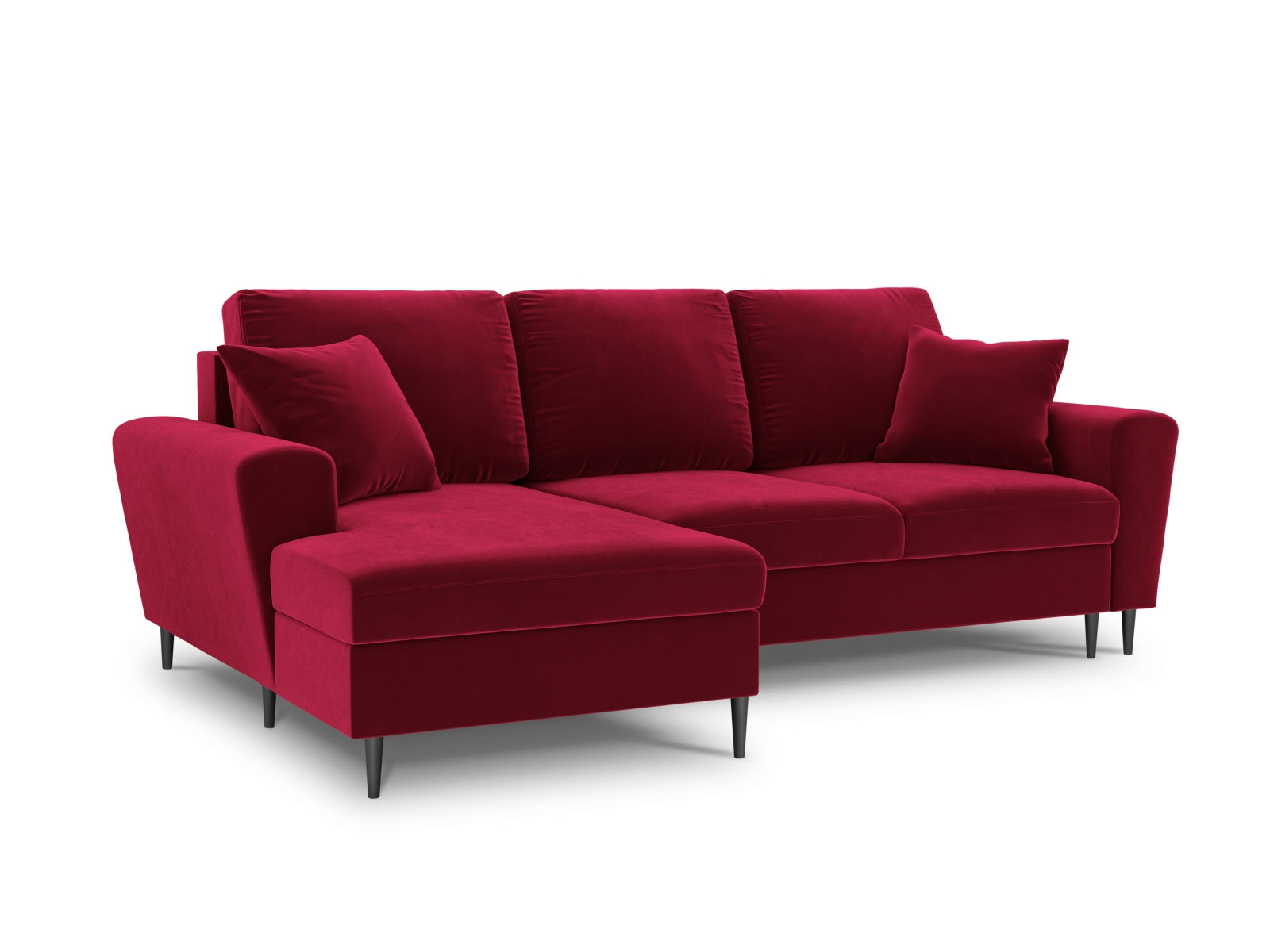 Kyoto Velour Ecksofa links mit Schlaffunktion und Stauraumbox 4 Sitzer 145cm in Red präsentiert im Onlineshop von KAQTU Design AG. Ecksofa links ist von Cosmopolitan Design