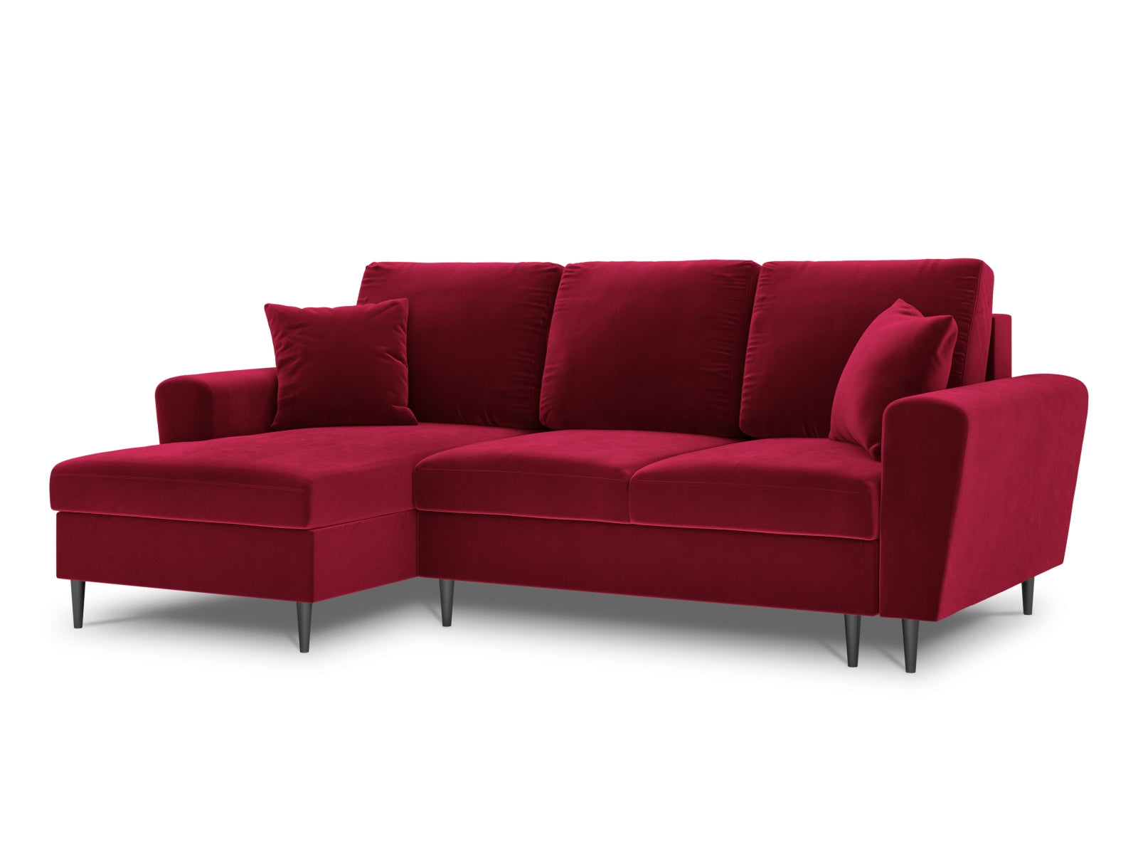 Erleben Sie das Kyoto Velour Ecksofa links – ein stilvolles 4-Sitzer Sofa mit Schlaffunktion und praktischer Stauraumbox für Ihr Zuhause.