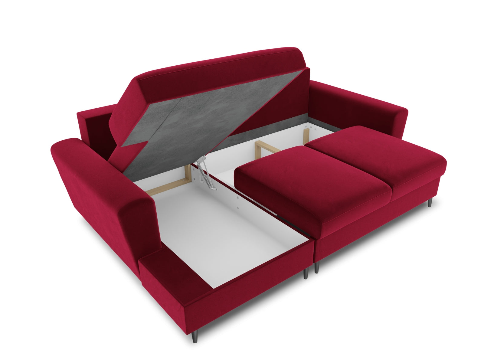 Modernes Kyoto Ecksofa links, 4-Sitzer mit praktischer Schlaffunktion und Stauraum, perfekt für gemütliche und stilvolle Wohnbereiche.