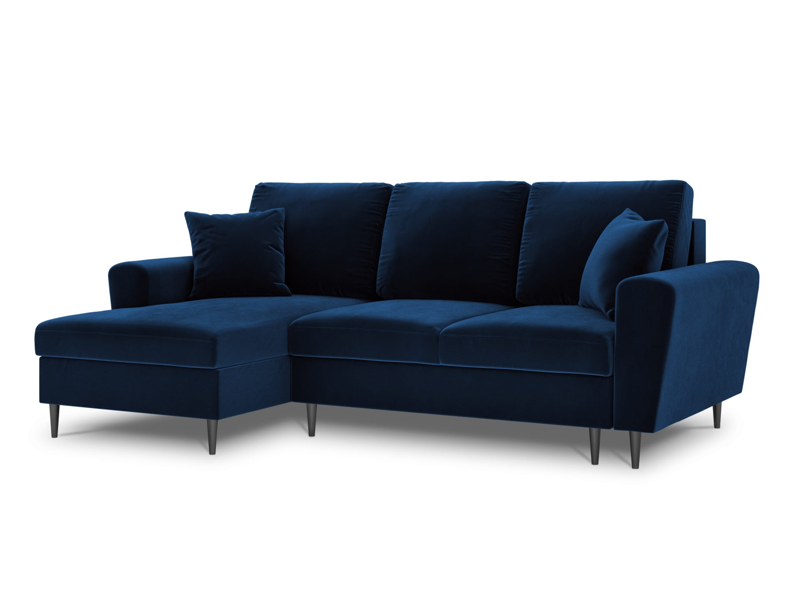 Stylisches Kyoto Ecksofa links in Royal Blue, 4-Sitzer mit praktischer Schlaffunktion und Stauraum, perfekt für zeitgemäße Wohnkonzepte.