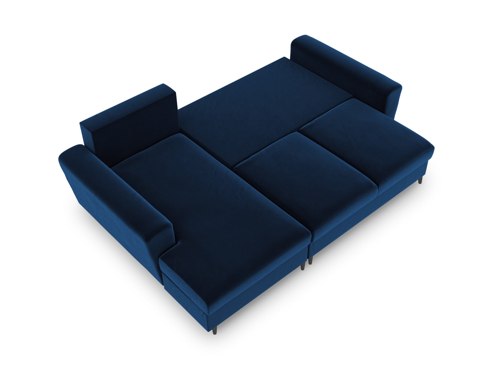 Elegantes Kyoto Ecksofa links in Royal Blue, 4-Sitzer mit Schlafoption und Stauraum, ideal für moderne Wohnräume.