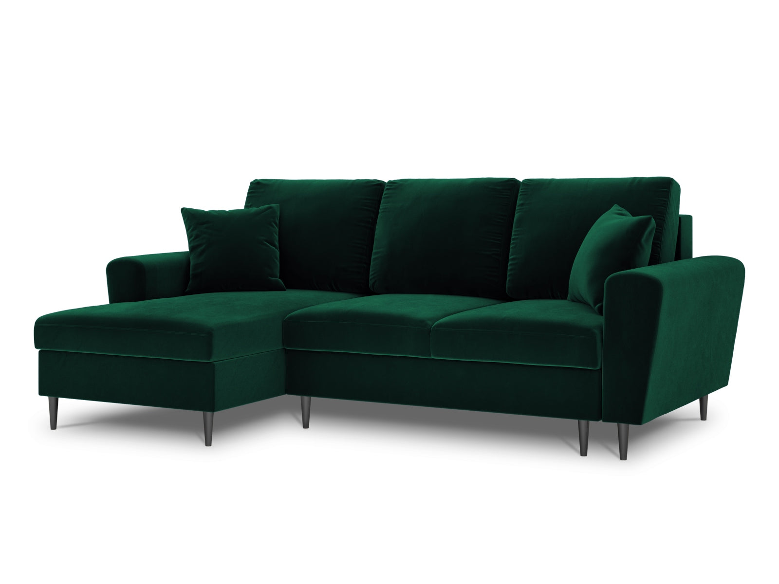 Stylisches Kyoto Ecksofa links in elegantem Dunkelgrün, ideal für 4 Personen, mit komfortabler Schlaffunktion und integriertem Stauraum.