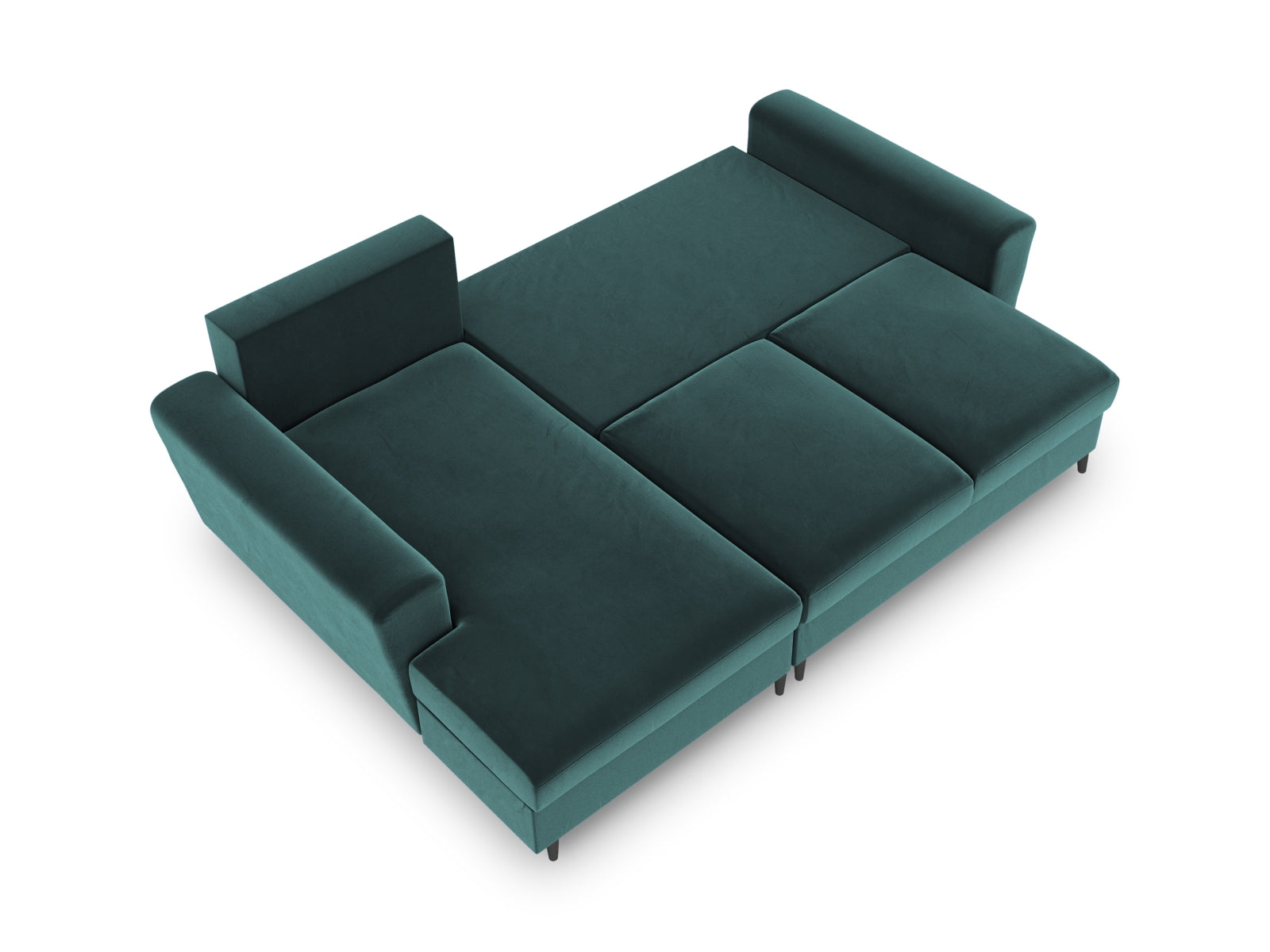 Stylisches Kyoto Ecksofa links mit Schlaffunktion und Stauraum, 4-Sitzer, 145 cm, in modernem Petrol-Riviera, ideal für gemütliche Stunden.