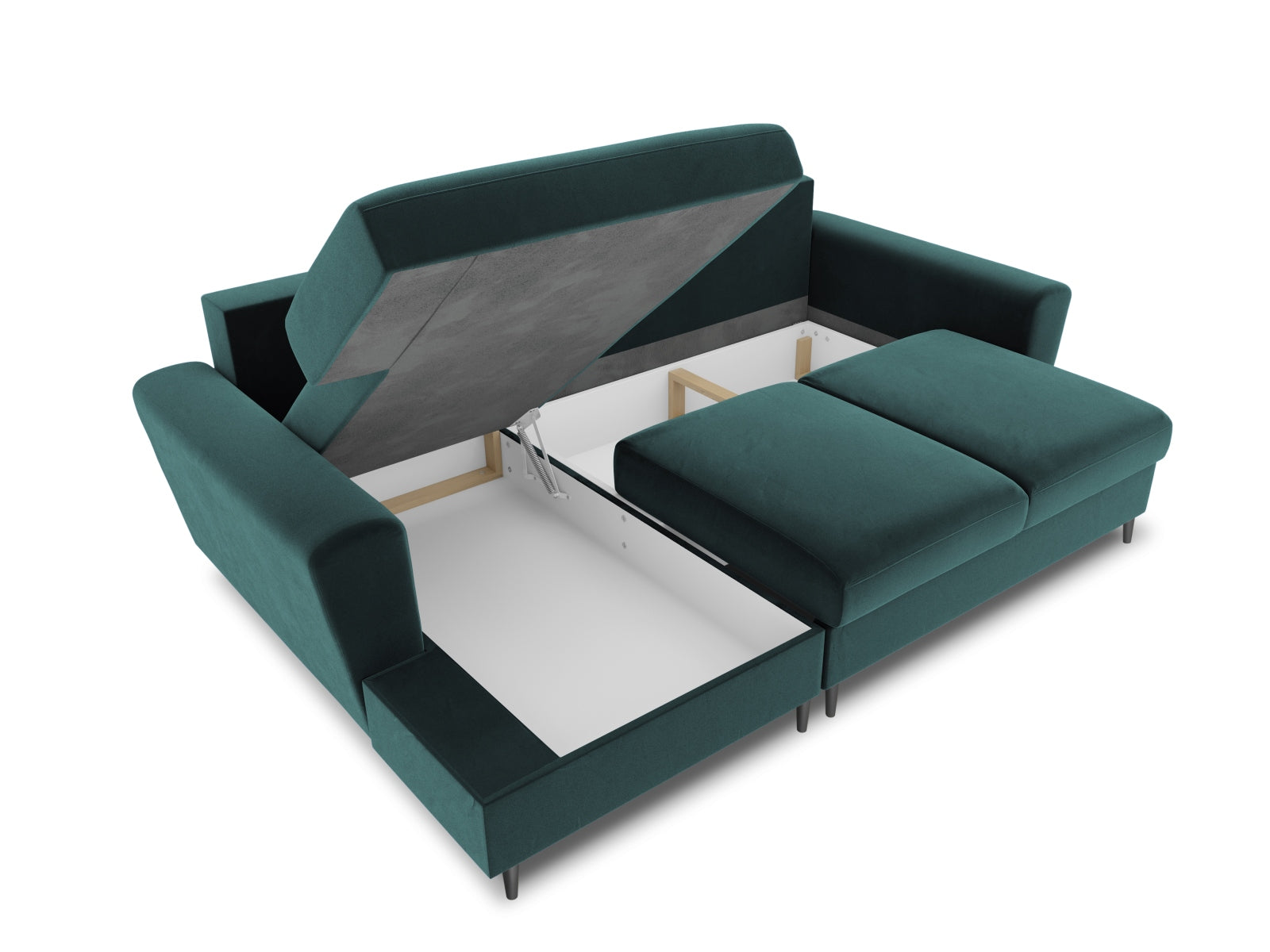 Elegantes Kyoto Ecksofa links mit Schlafoption und Stauraum, 4-Sitzer, 145 cm, in trendigem Petrol-Riviera, perfekt für entspannte Abende.