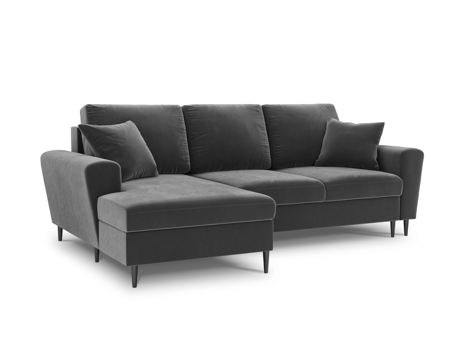 Stylisches Kyoto Ecksofa links in elegantem Grau, 4-Sitzer mit praktischer Schlaffunktion und Stauraum für optimale Raumnutzung.