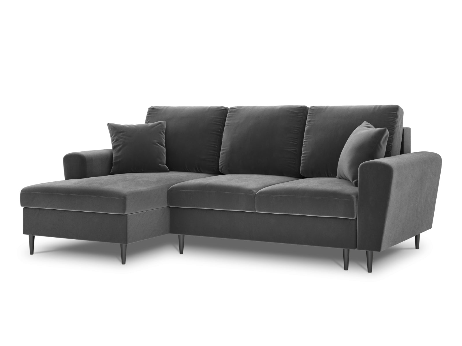Erleben Sie das Kyoto Velour Ecksofa links – ein stilvolles 4-Sitzer Sofa mit Schlaffunktion und praktischer Stauraumbox für Ihr Zuhause.