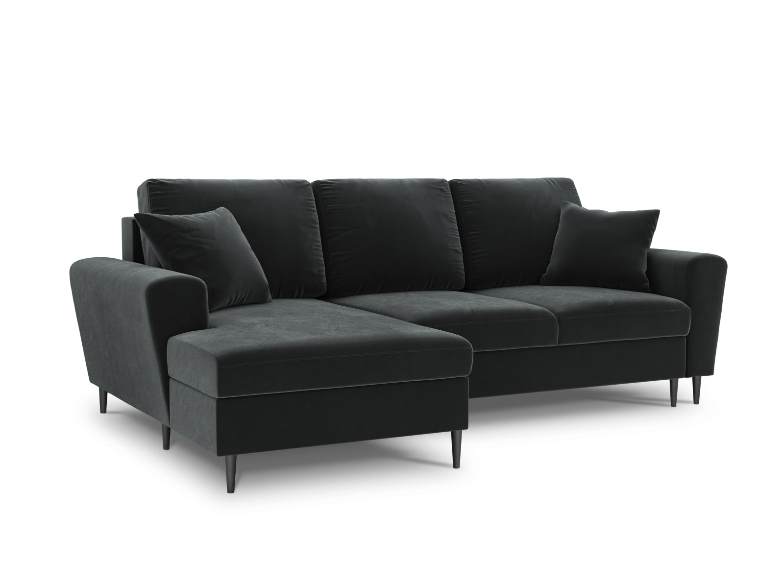 Kyoto Velour Ecksofa links mit Schlaffunktion und Stauraumbox 4 Sitzer 145cm in Dark Grey präsentiert im Onlineshop von KAQTU Design AG. Ecksofa links ist von Cosmopolitan Design