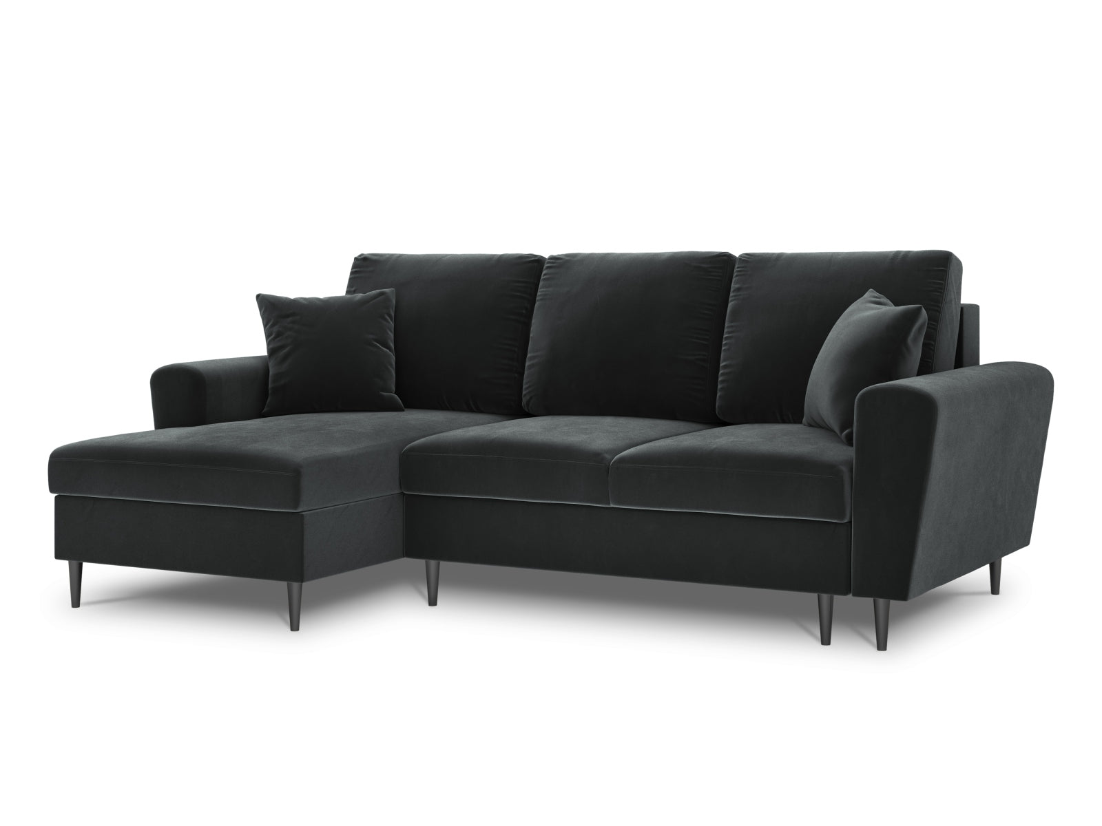 Erleben Sie das Kyoto Velour Ecksofa links – ein stilvolles 4-Sitzer Sofa mit Schlaffunktion und praktischer Stauraumbox für Ihr Zuhause.