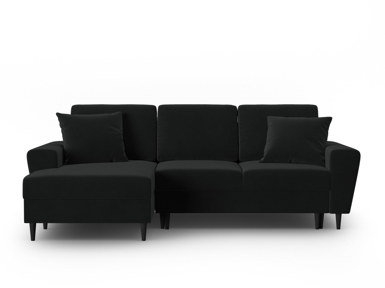 Kyoto Velour Ecksofa links mit Schlaffunktion und Stauraumbox 4 Sitzer 145cm in Black präsentiert im Onlineshop von KAQTU Design AG. Ecksofa links ist von Cosmopolitan Design