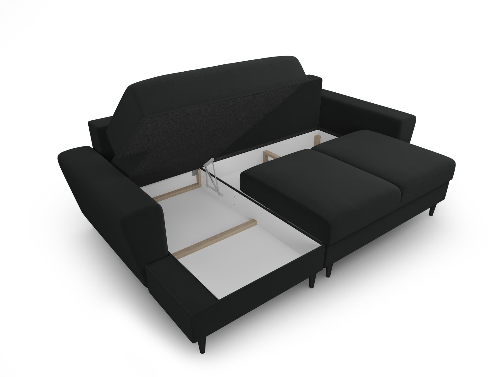 Erleben Sie das Kyoto Velour Ecksofa links – ein stilvolles 4-Sitzer Sofa mit praktischer Schlaffunktion und Stauraum für Ihr Wohnzimmer.