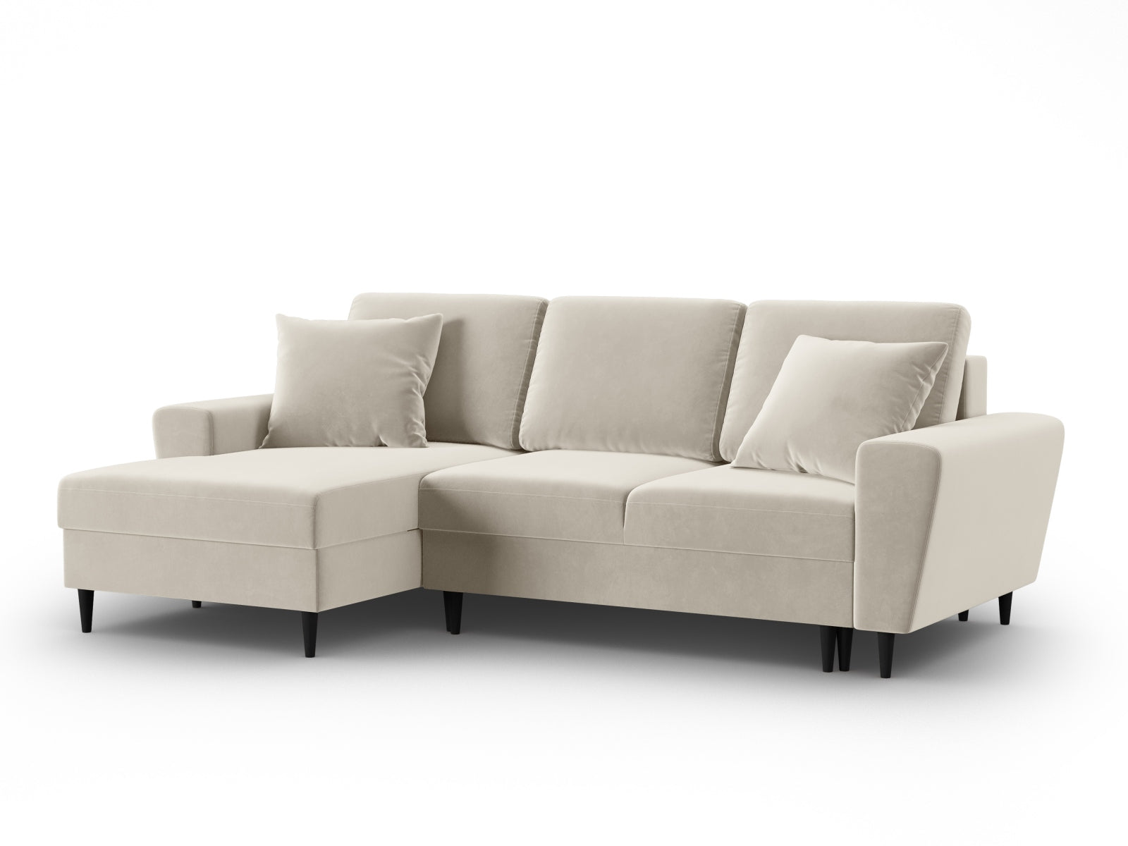 Stylisches Kyoto Ecksofa links in elegantem Beige, 4-Sitzer mit praktischer Schlaffunktion und Stauraum für zusätzlichen Komfort.
