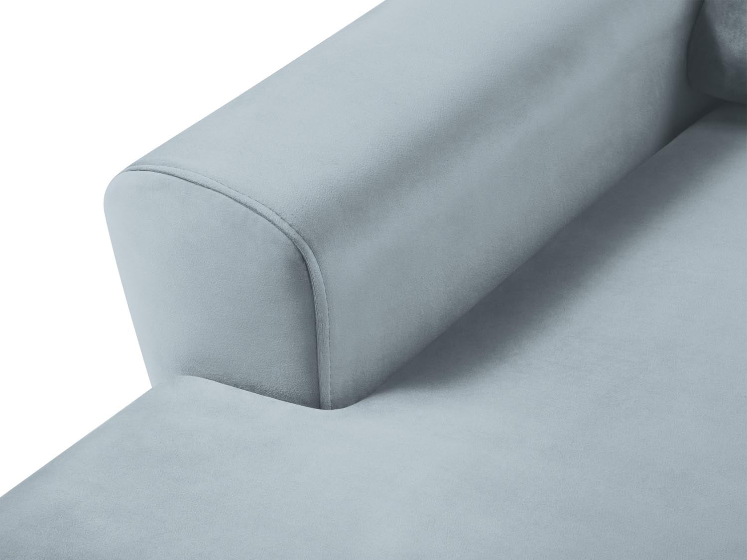 Elegantes Kyoto Ecksofa links in zartem Blau, 4-Sitzer mit cleverer Schlaffunktion und integriertem Stauraum für mehr Platz und Komfort.