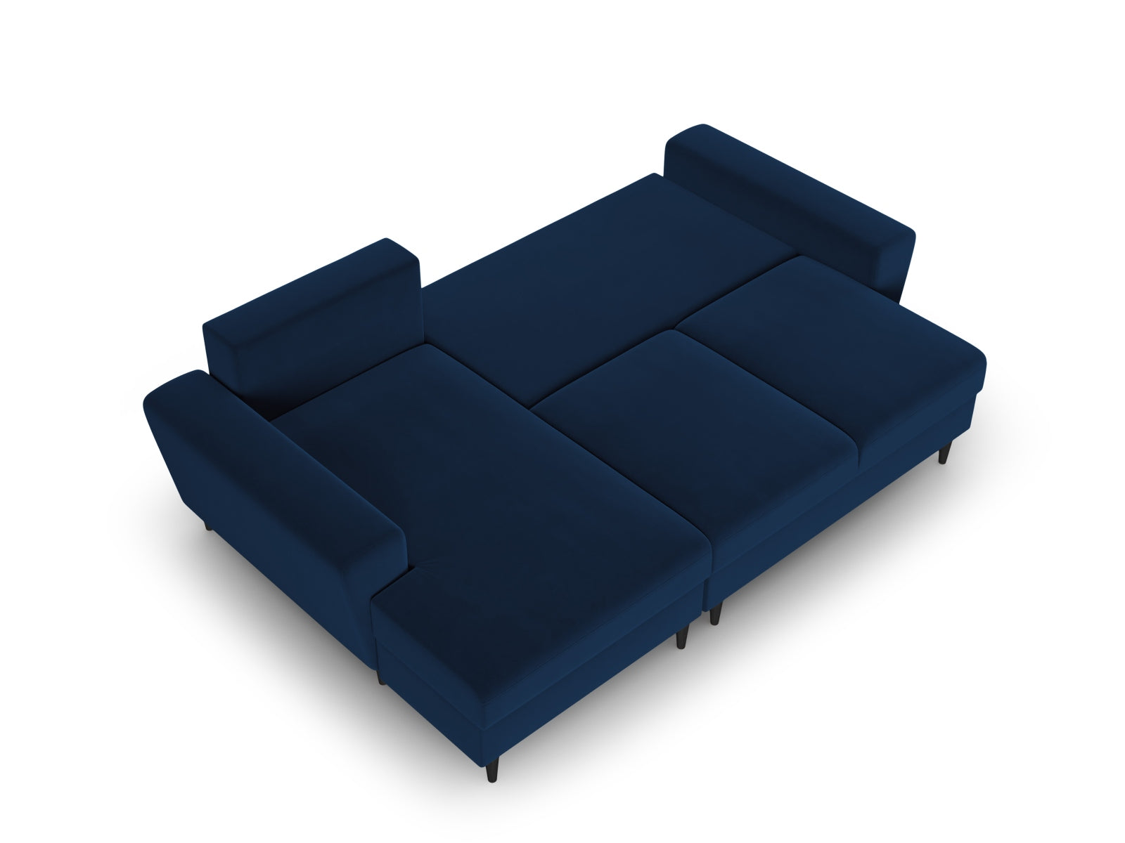 Stylisches Kyoto Ecksofa links in Royal Blue, 4-Sitzer mit Schlafoption und integriertem Stauraum für zusätzlichen Komfort.