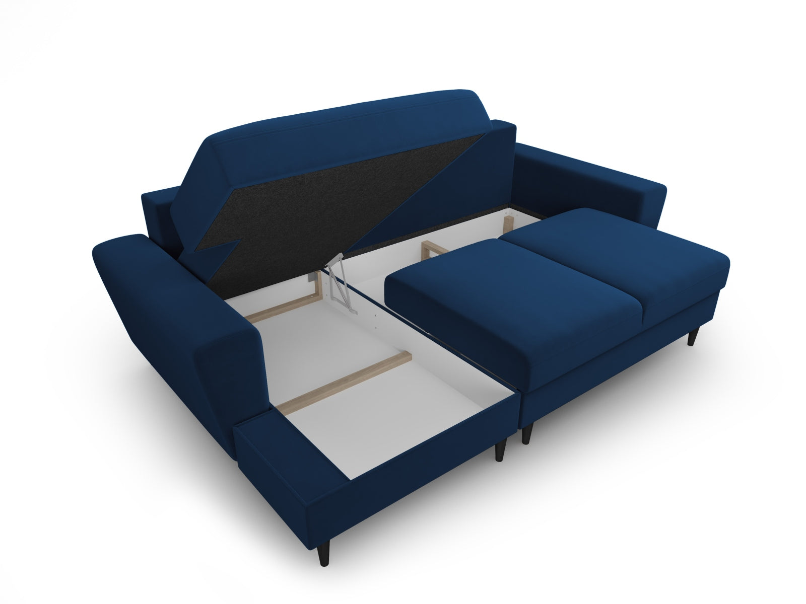 Elegantes Kyoto Ecksofa links in Royal Blue, 4-Sitzer mit praktischer Schlaffunktion und Stauraum für optimale Raumnutzung.