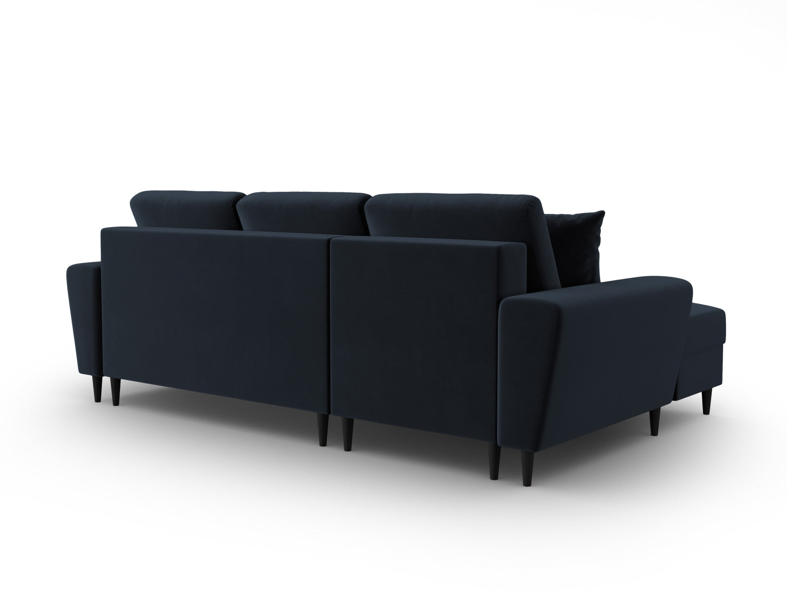 Elegantes Kyoto Ecksofa links in dunklem Blau, 4-Sitzer mit komfortabler Schlaffunktion und cleverem Stauraum für vielseitige Wohnlösungen.