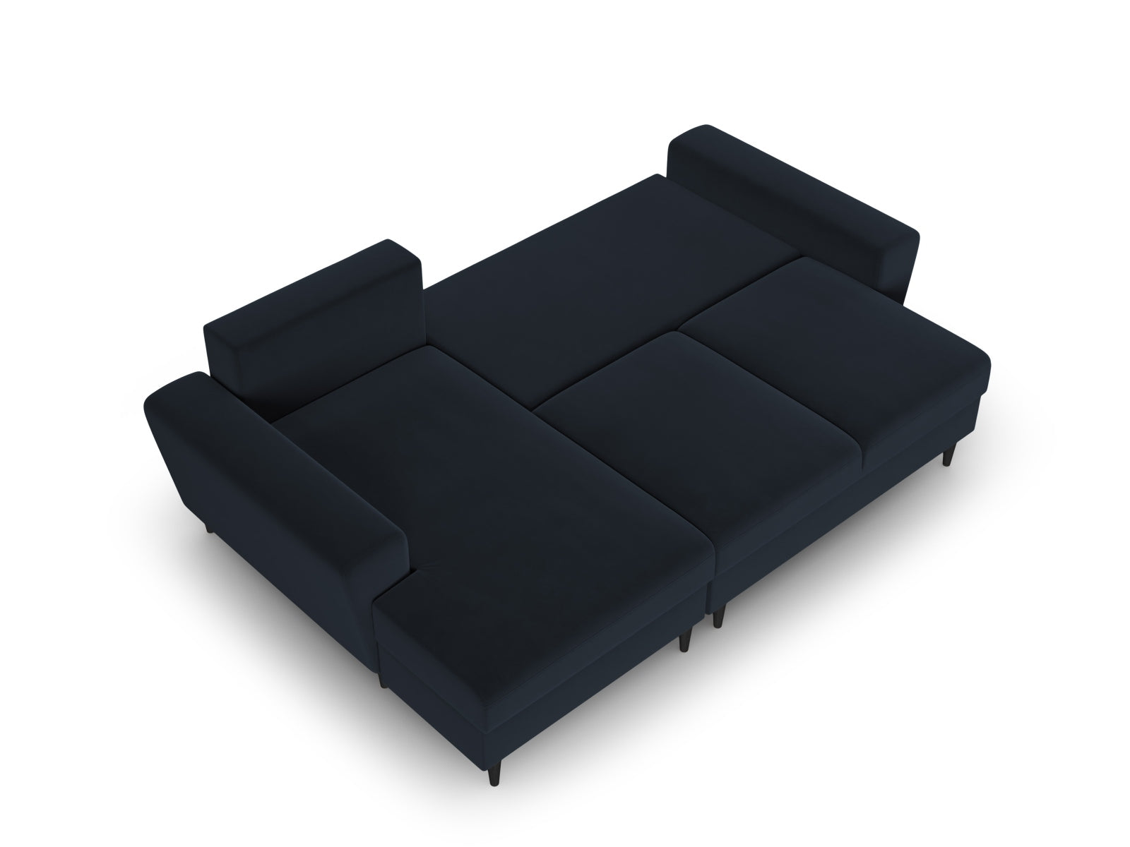 Elegantes Kyoto Ecksofa links in edlem Blau, 4-Sitzer mit cleverer Schlaffunktion und Stauraum für zusätzlichen Komfort und Funktionalität.