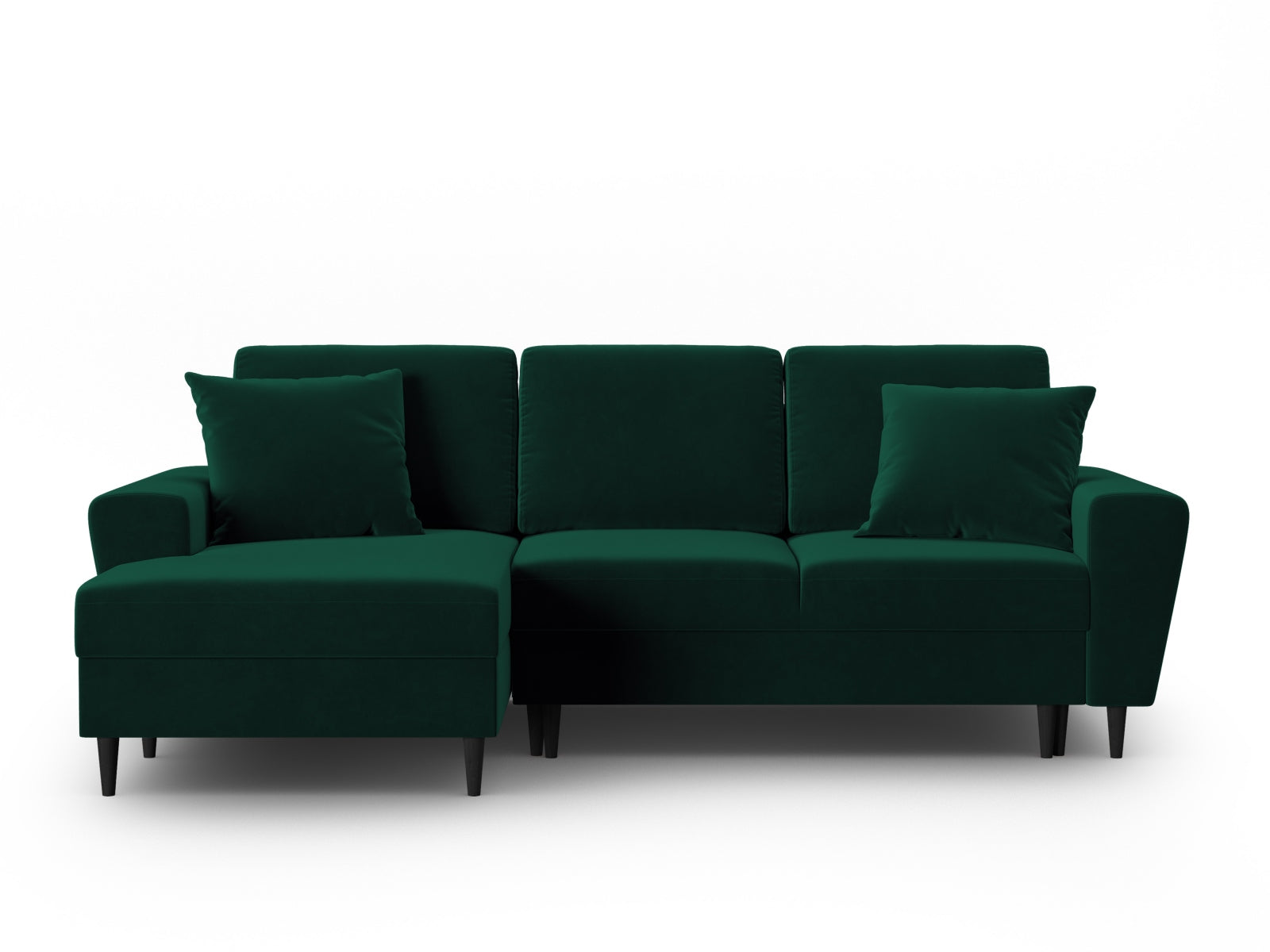 Stylisches Kyoto Ecksofa links in elegantem Dunkelgrün, ideal für 4 Personen, mit praktischer Schlaffunktion und integriertem Stauraum.