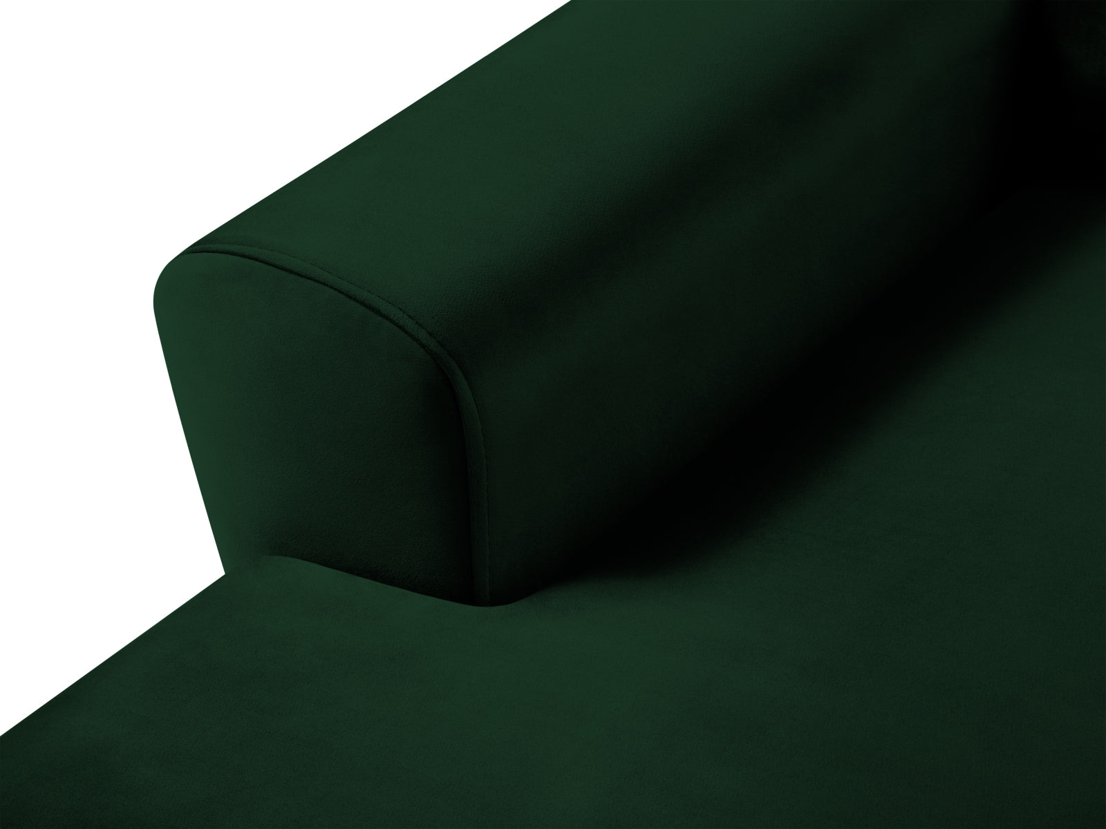 Stylisches Kyoto Ecksofa links in elegantem Dunkelgrün, ideal für 4 Personen, mit praktischer Schlaffunktion und Stauraum für Kissen und Decken.